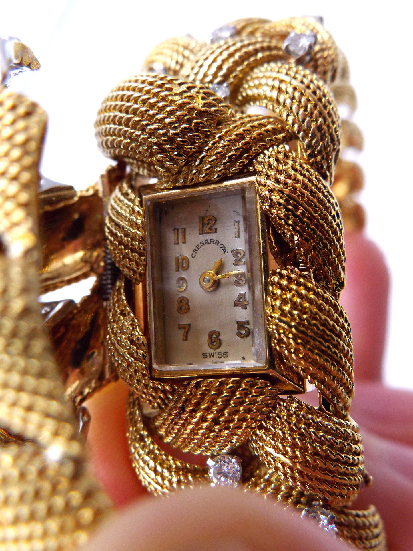 David Webb 18K Yellow Gold Platinum Diamond Wristwatch Bracelet