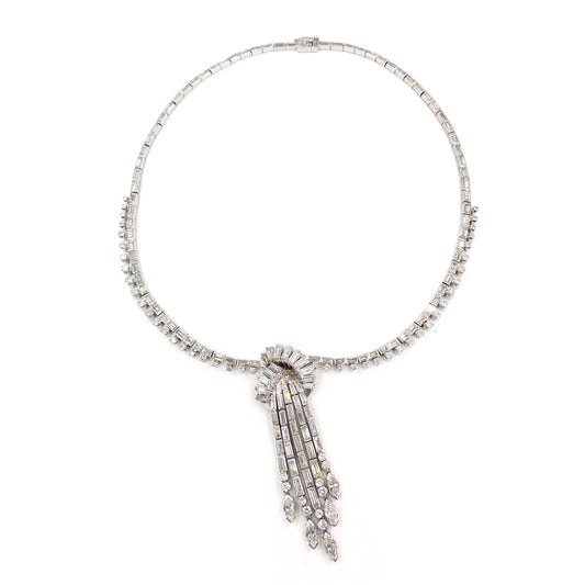 Vintage Platinum Diamond Knot Necklace