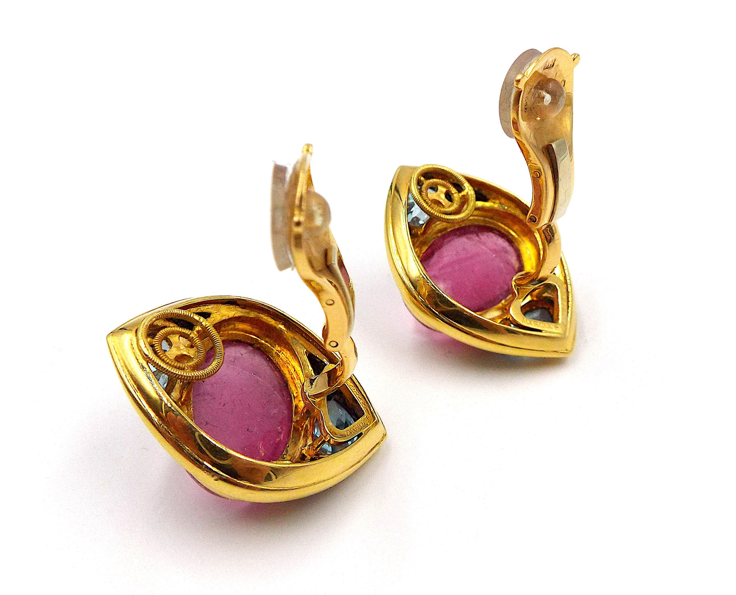 Marina B 18K Yellow Gold Pink Tourmaline Blue Topaz Kashan Grandes Earrings