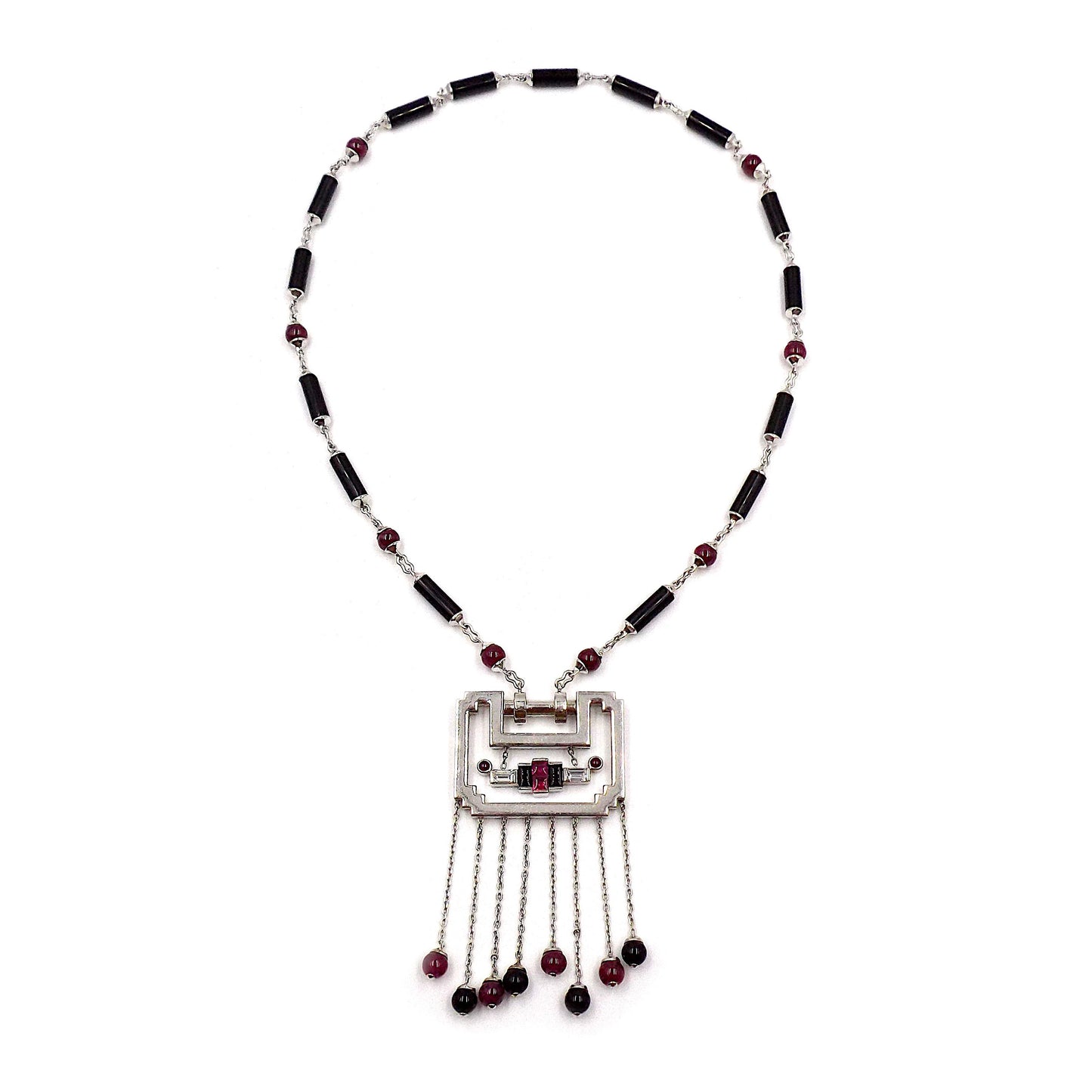 Cartier 18K White Gold Diamond Ruby Onyx 'Le Baiser Du Dragon' Necklace