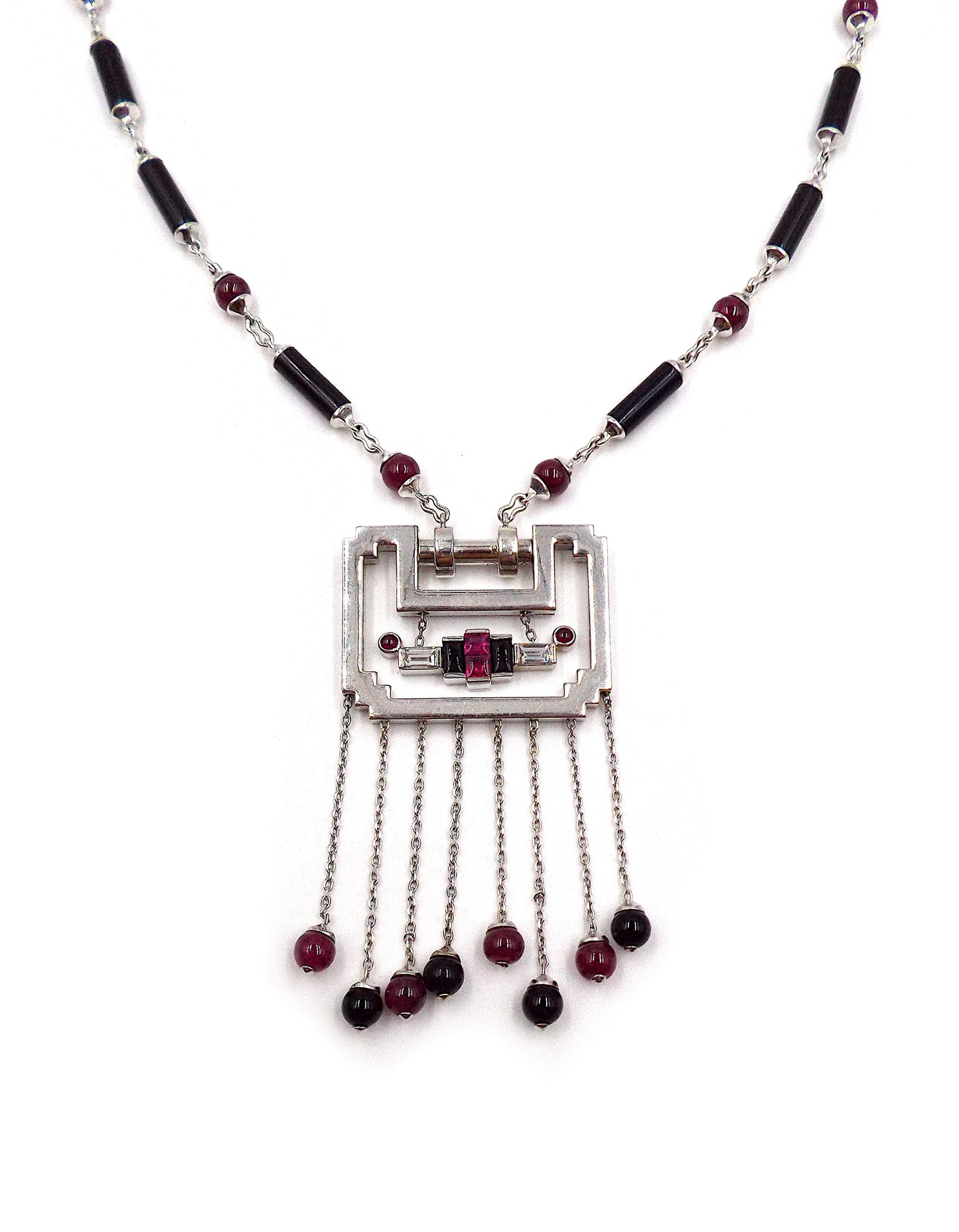 Cartier 18K White Gold Diamond Ruby Onyx 'Le Baiser Du Dragon' Necklace