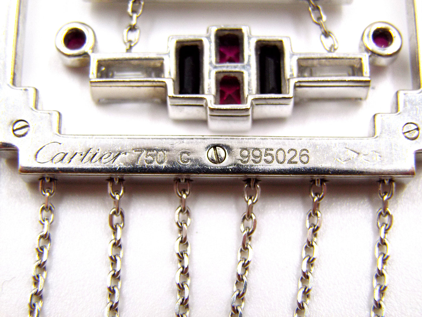 Cartier 18K White Gold Diamond Ruby Onyx 'Le Baiser Du Dragon' Necklace