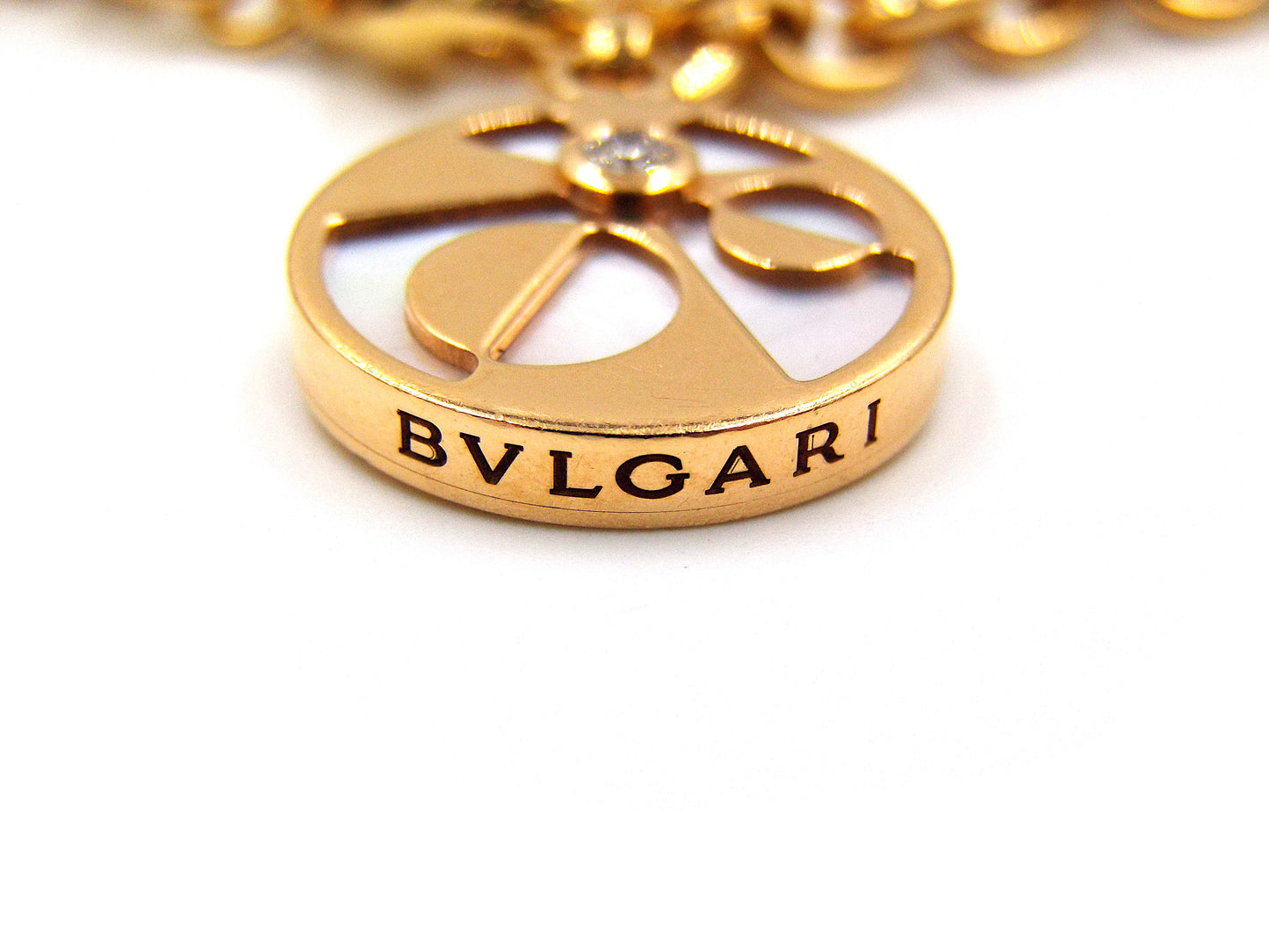 Bulgari Intarsio 18K Rose Gold Diamond Mother of Pearl Charm Bracelet