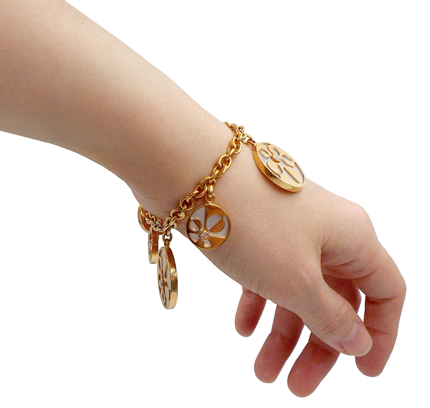 Bulgari Intarsio 18K Rose Gold Diamond Mother of Pearl Charm Bracelet
