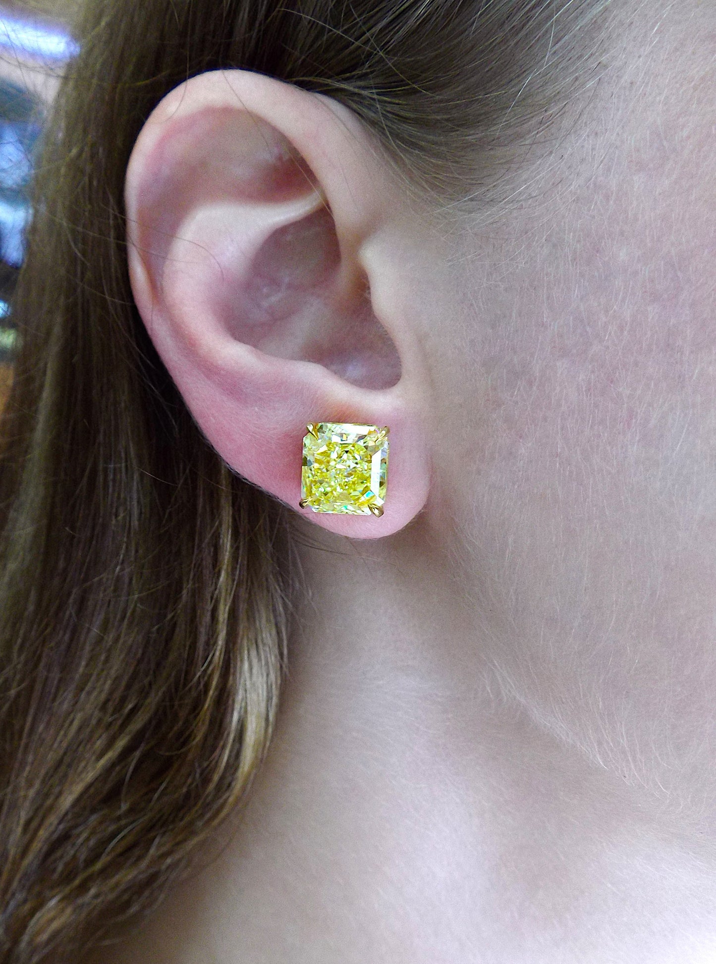 Fancy Yellow Diamond Gold Stud Earrings