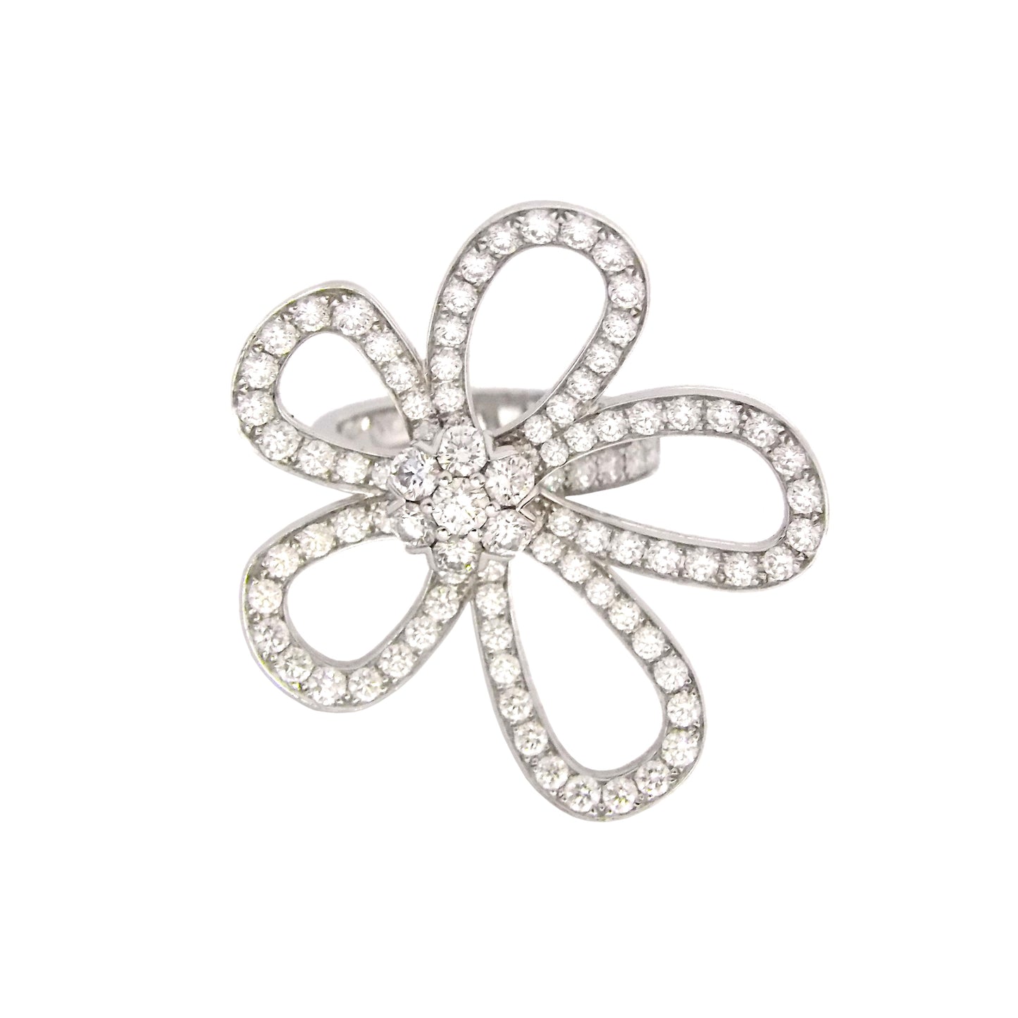 Van Cleef & Arpels 18K White Gold Diamond 'Flower Lace' Ring