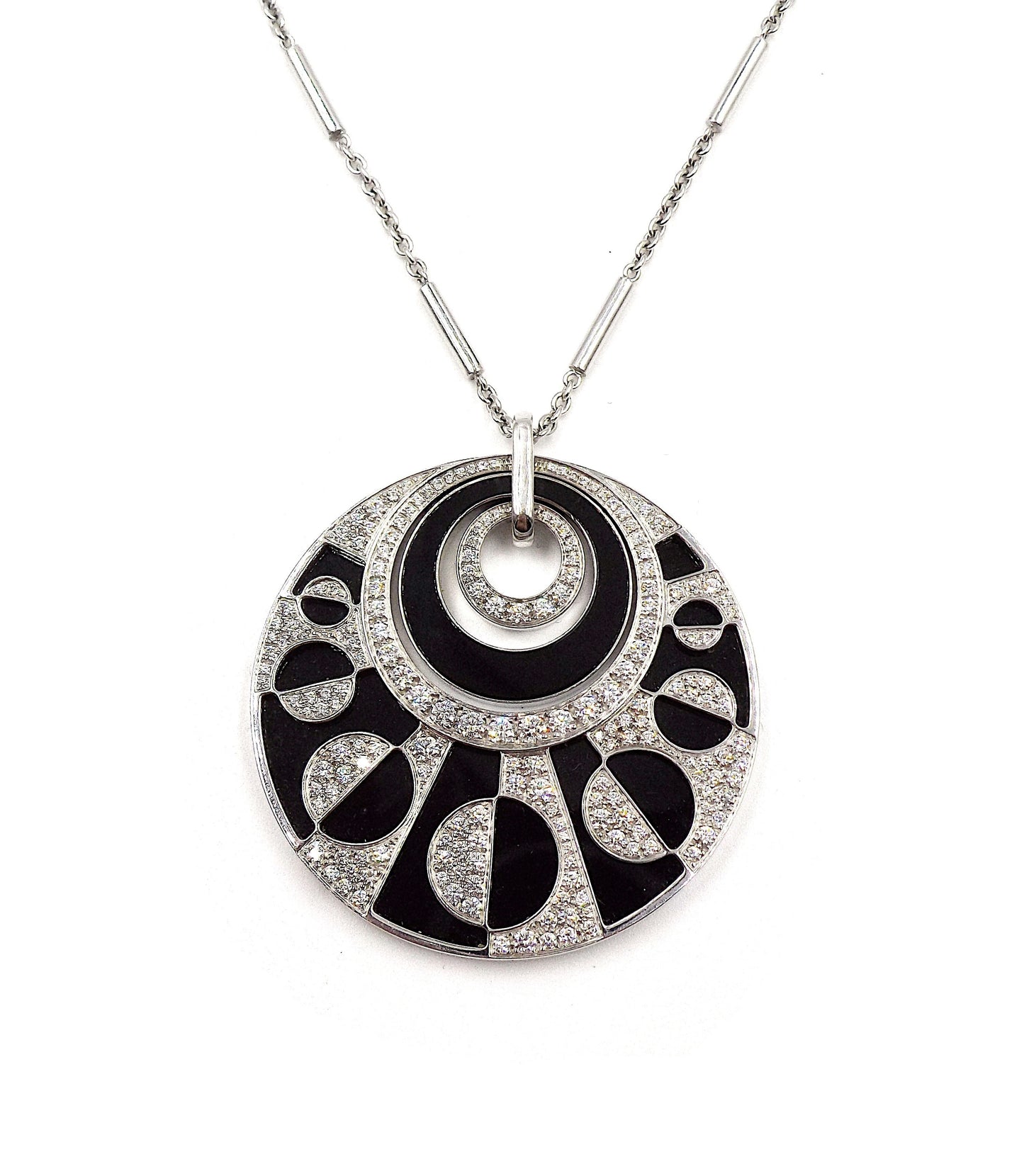 Bulgari Intarsio 18K White Gold Diamonds Onyx Pendant Necklace