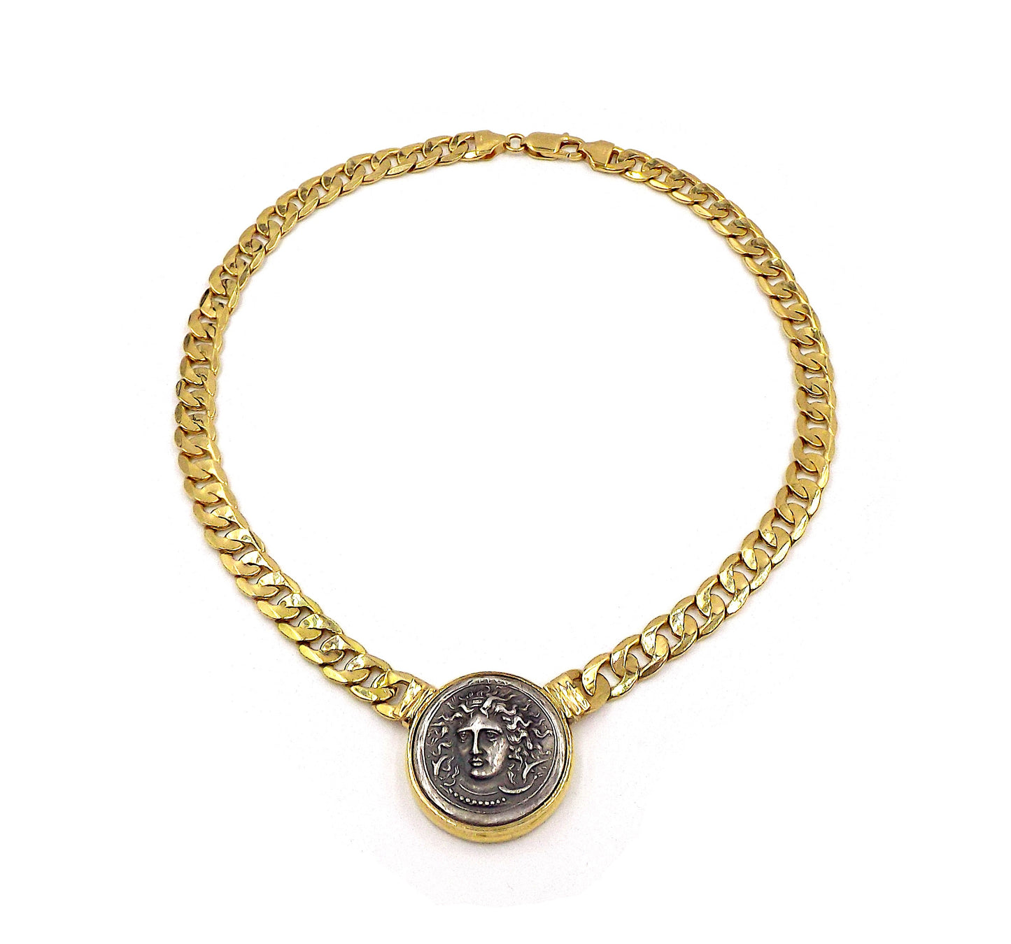 Italian 18K Yellow Gold Coin Chain Necklace 1980s