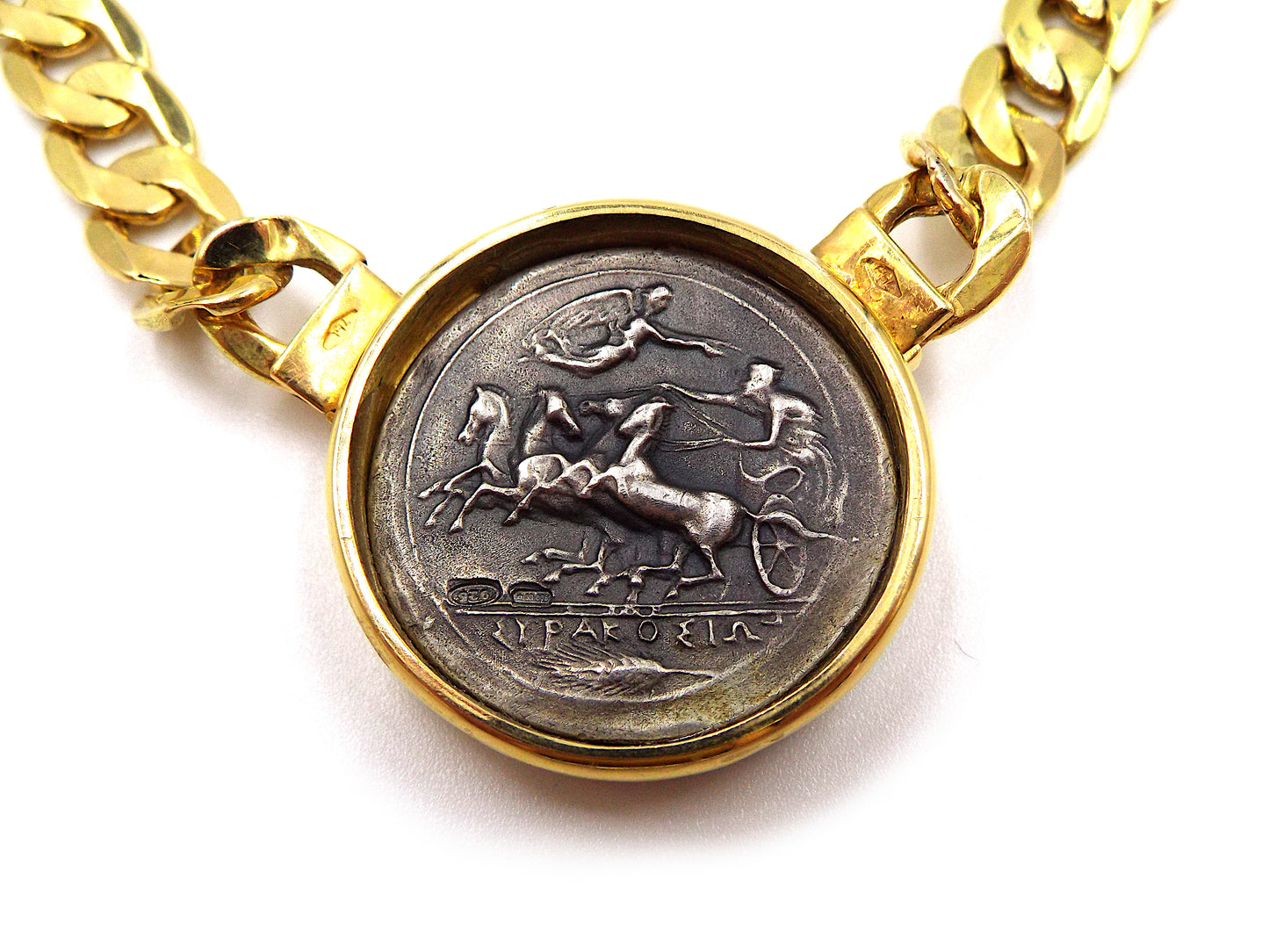 Italian 18K Yellow Gold Coin Chain Necklace 1980s