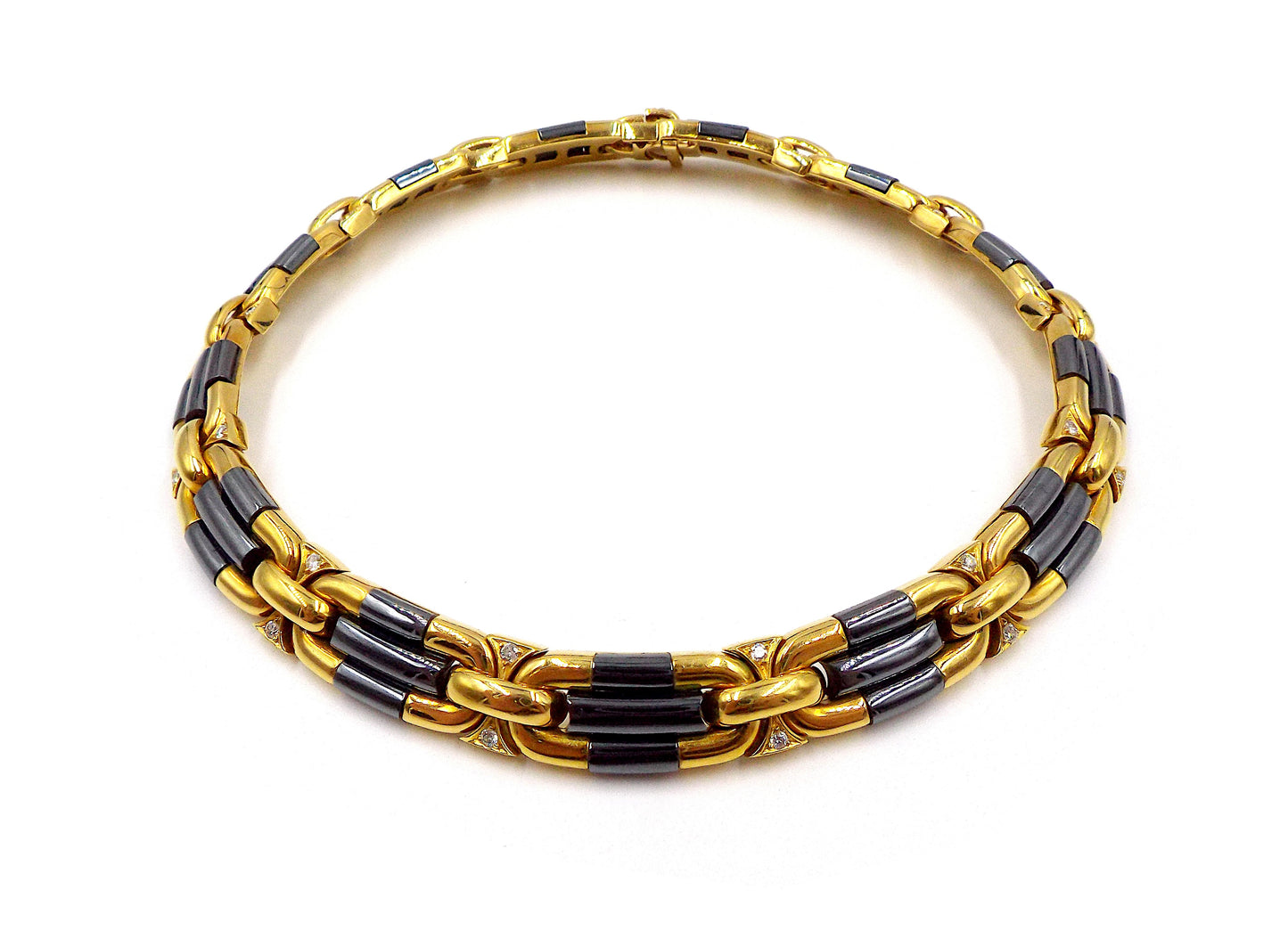 Bulgari 18K Yellow Gold Hematite Diamond Collar Necklace