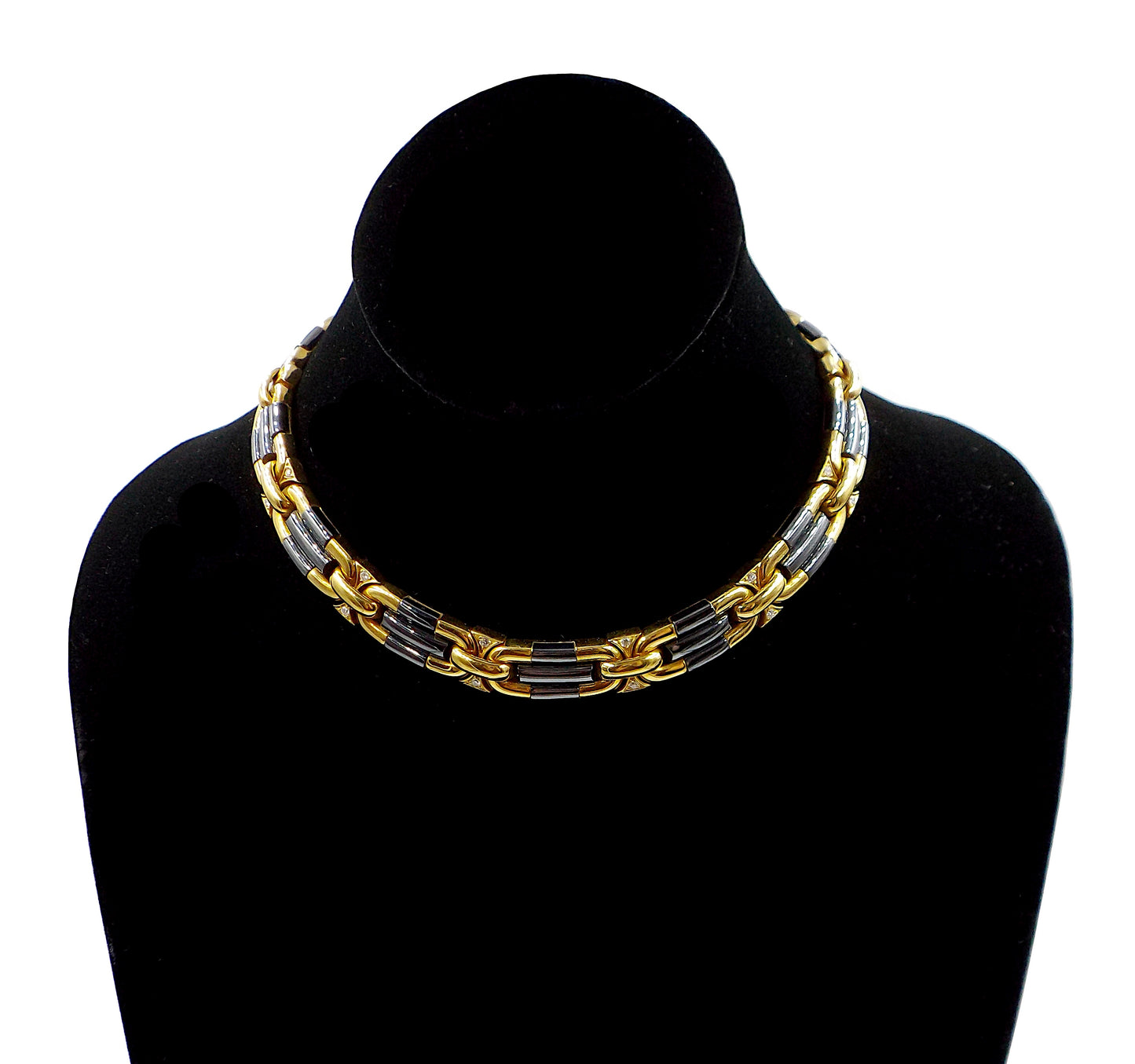Bulgari 18K Yellow Gold Hematite Diamond Collar Necklace