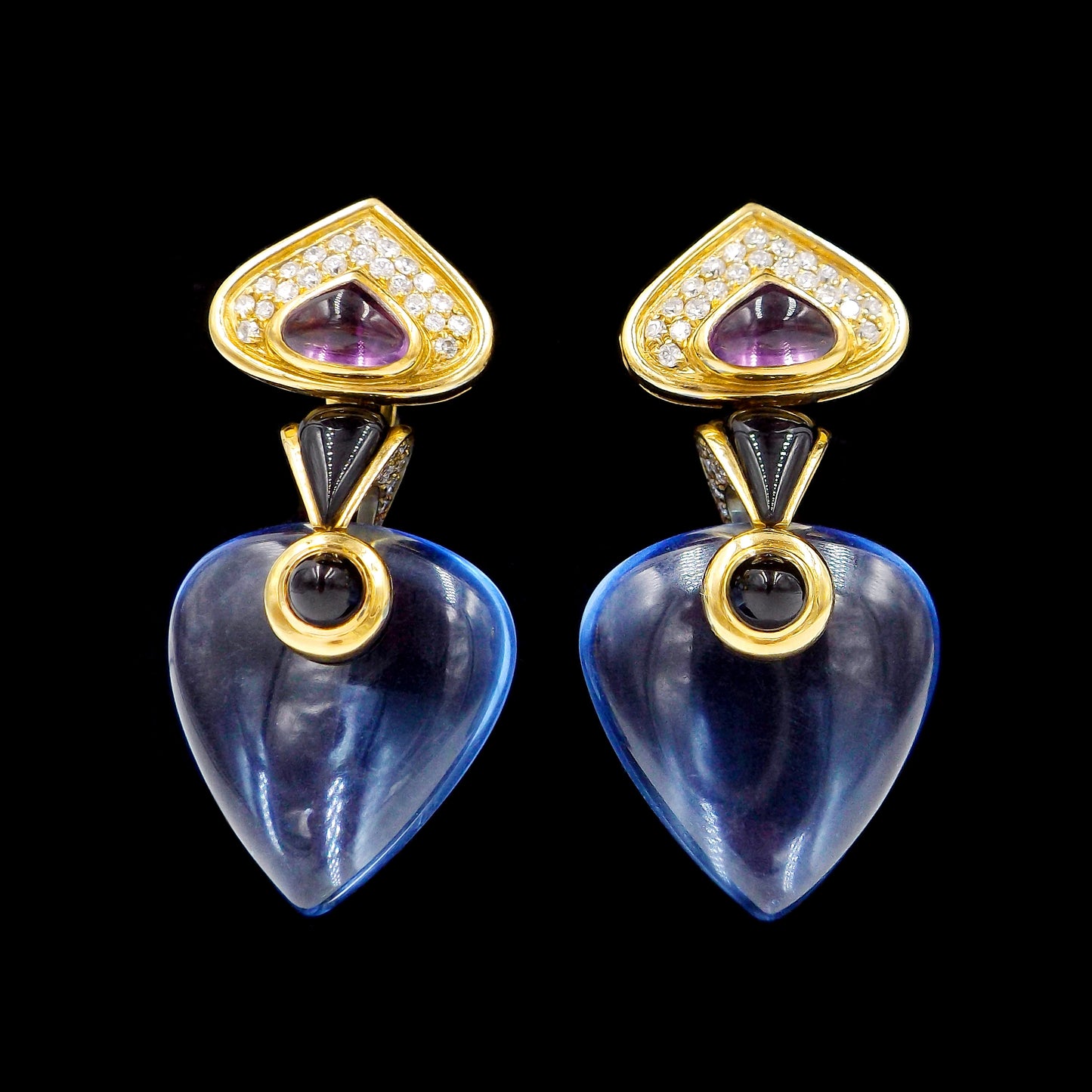 Marina B 18K Gold Diamond Amethyst Onyx Interchangeable Multigem Earrings