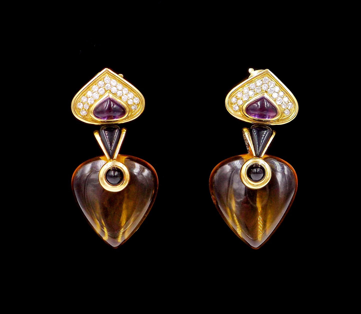 Marina B 18K Gold Diamond Amethyst Onyx Interchangeable Multigem Earrings