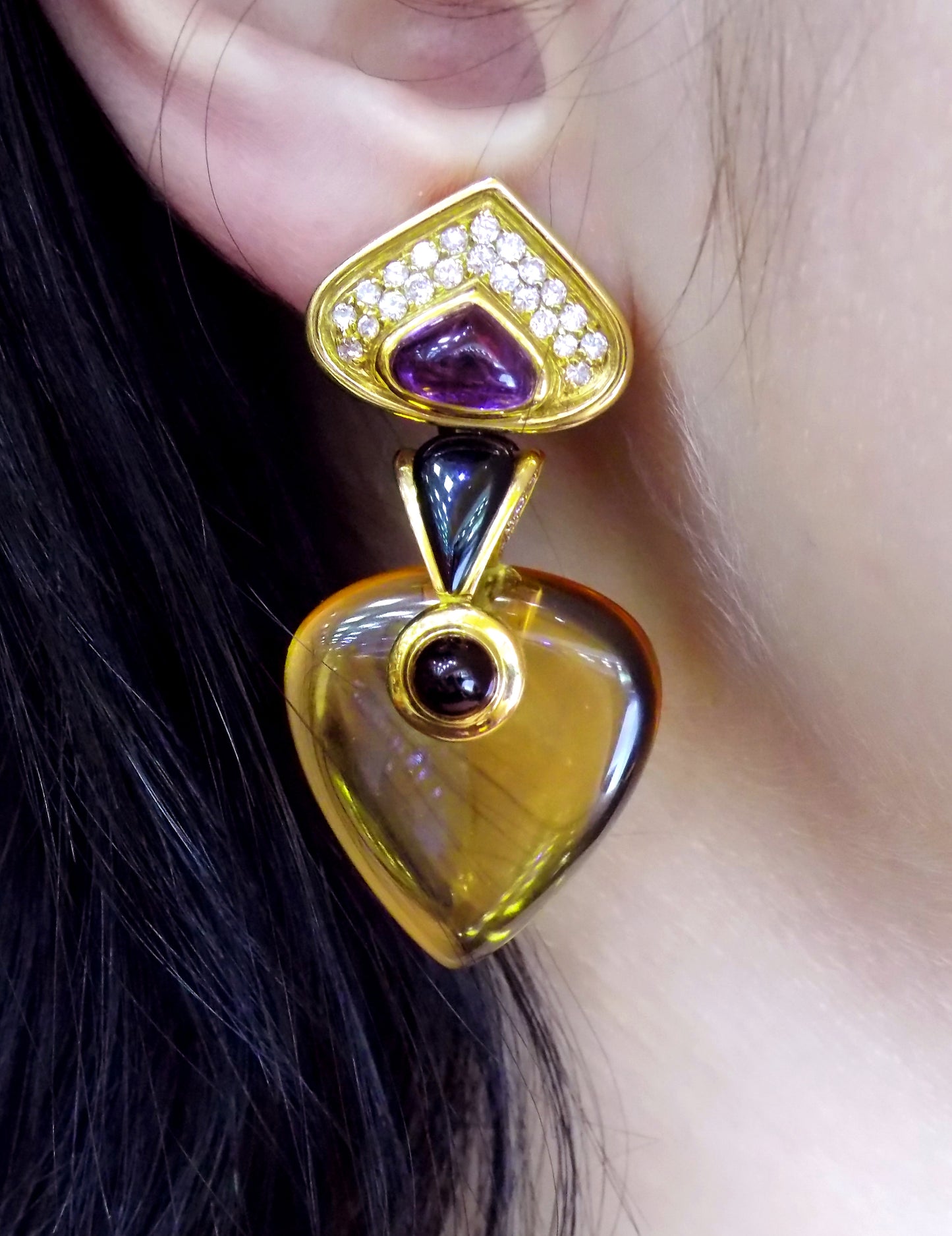 Marina B 18K Gold Diamond Amethyst Onyx Interchangeable Multigem Earrings