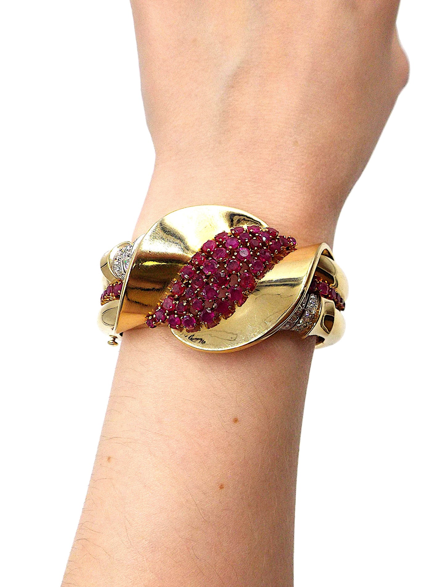 Retro Gold Ruby And Diamond Bracelet