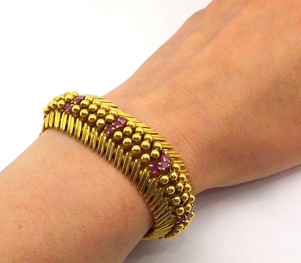 Tiffany & Company 18 Karat Yellow Gold Ruby Bracelet, circa 1950s