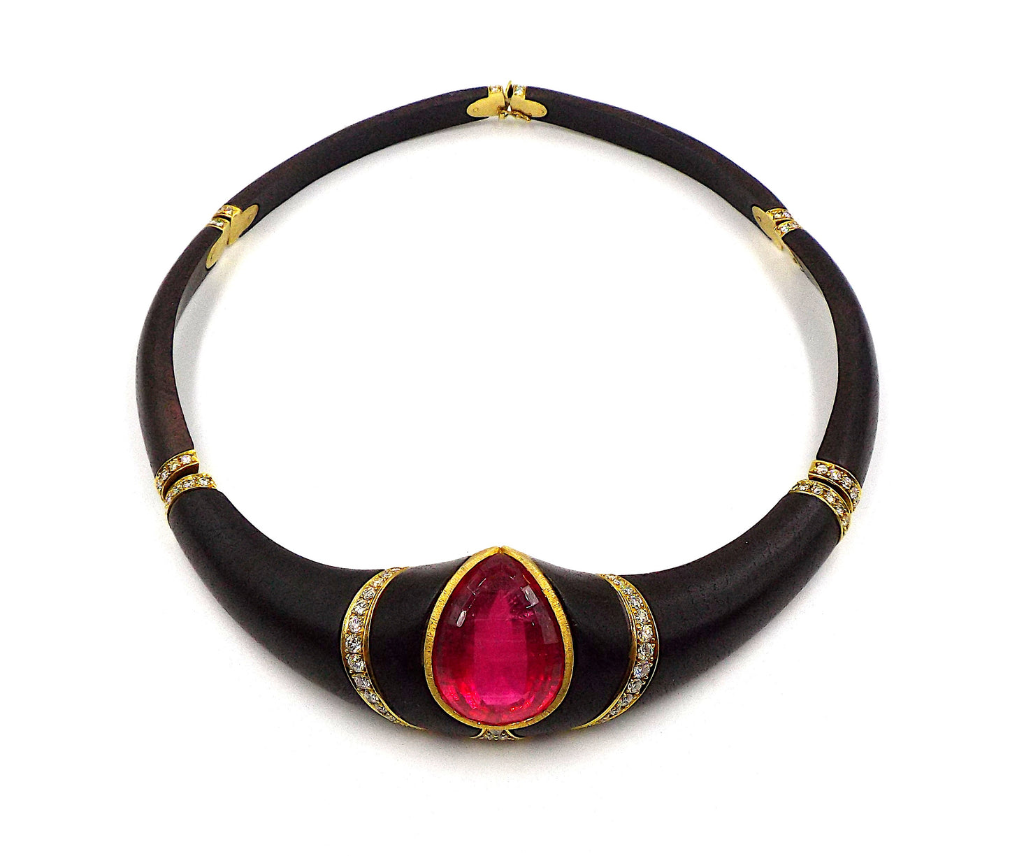 Buccellati 18K Gold Wood Tourmaline Diamond Collar Necklace