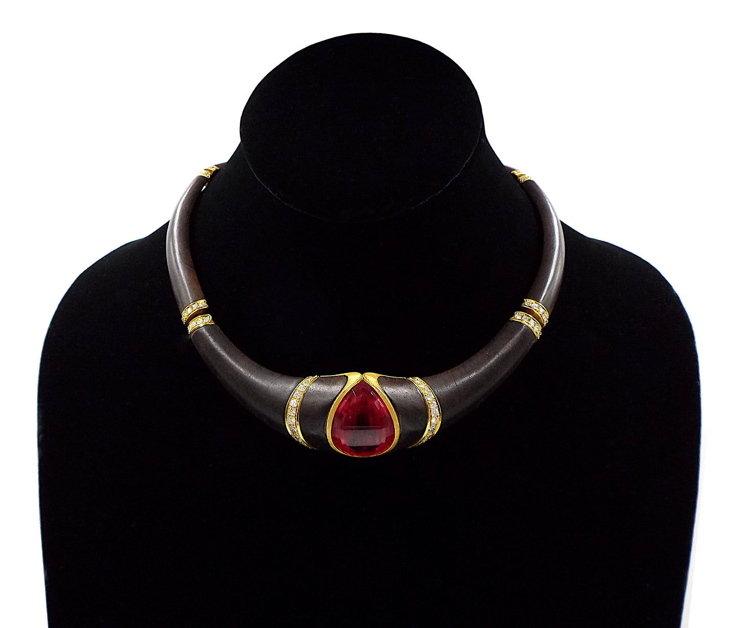 Buccellati 18K Gold Wood Tourmaline Diamond Collar Necklace