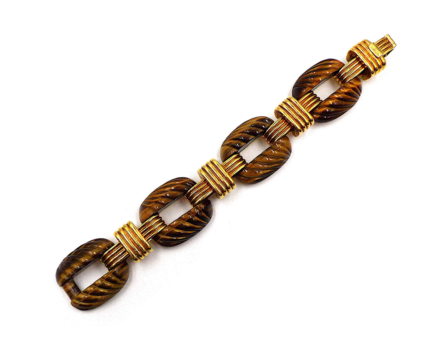 David Webb Tiger Eye 18K Yellow Gold Link Bracelet