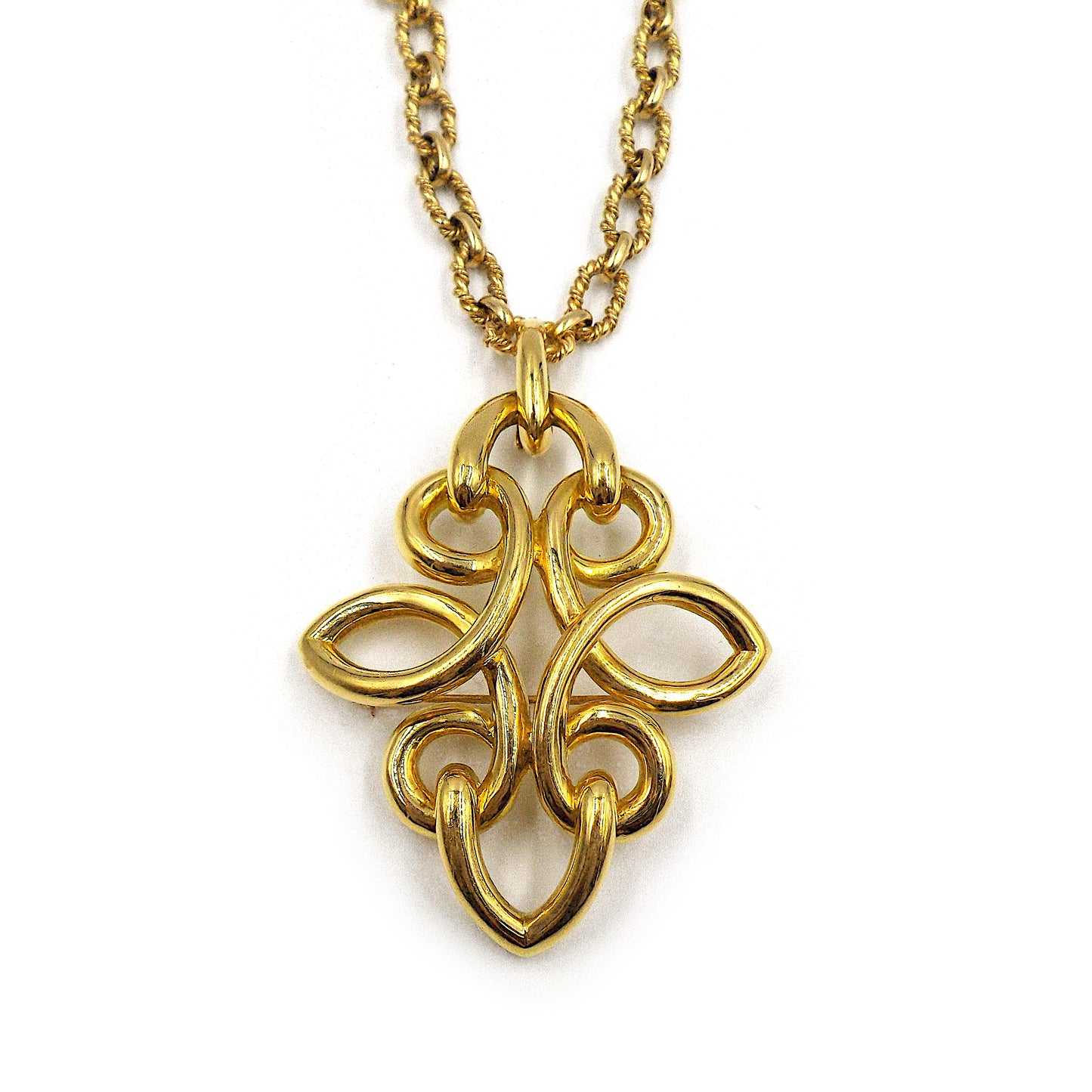 Vintage Yellow Gold Long Chain Pendant Necklace