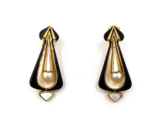 Cultured Pearl Onyx Mother-of-Pearl Earrings by Marina B