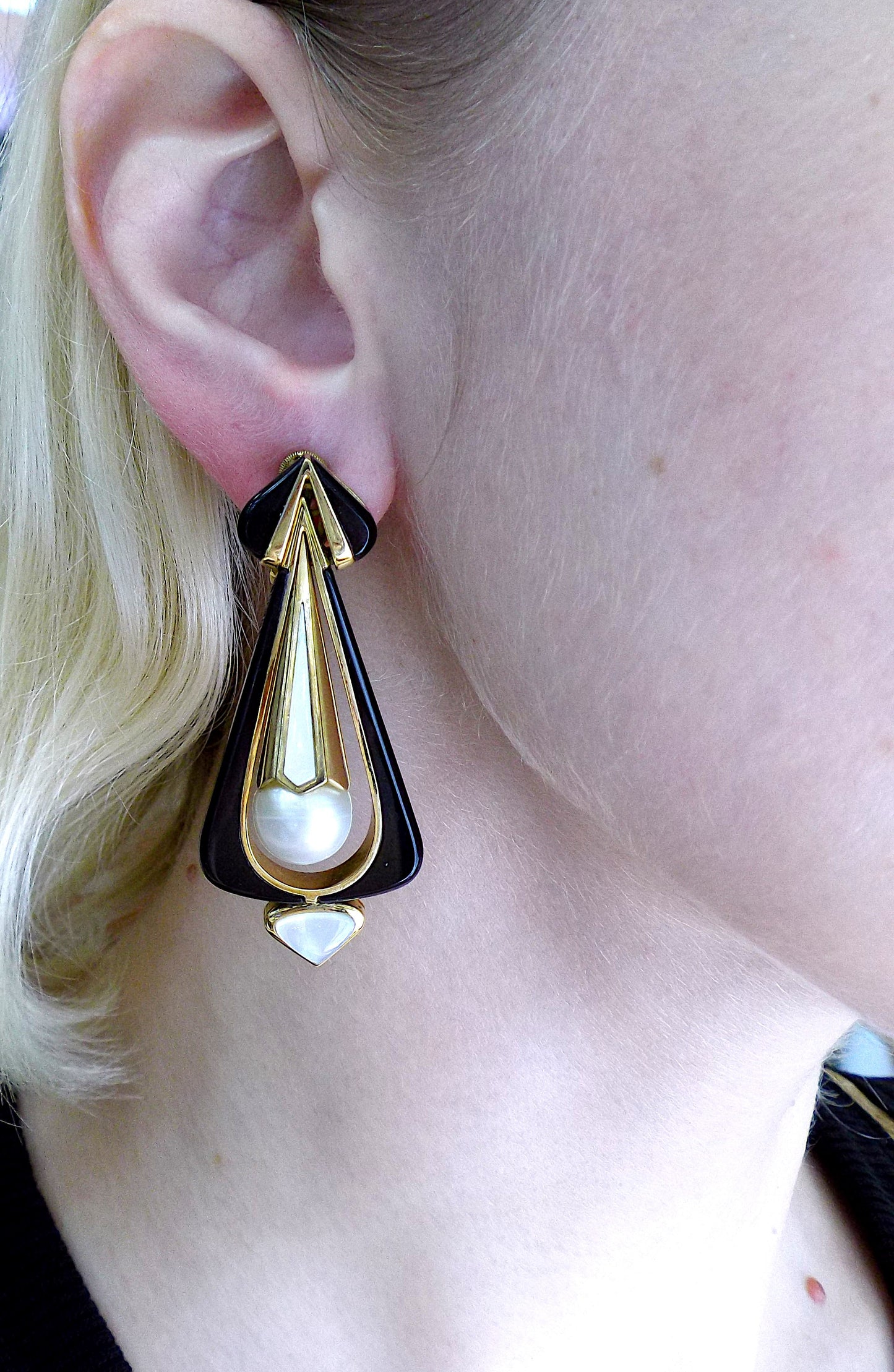 Cultured Pearl Onyx Mother-of-Pearl Earrings by Marina B