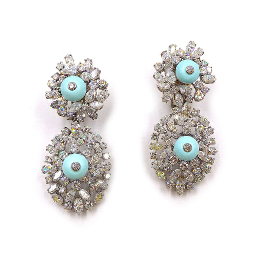 David Webb Turquoise Diamond Day-Night Earrings