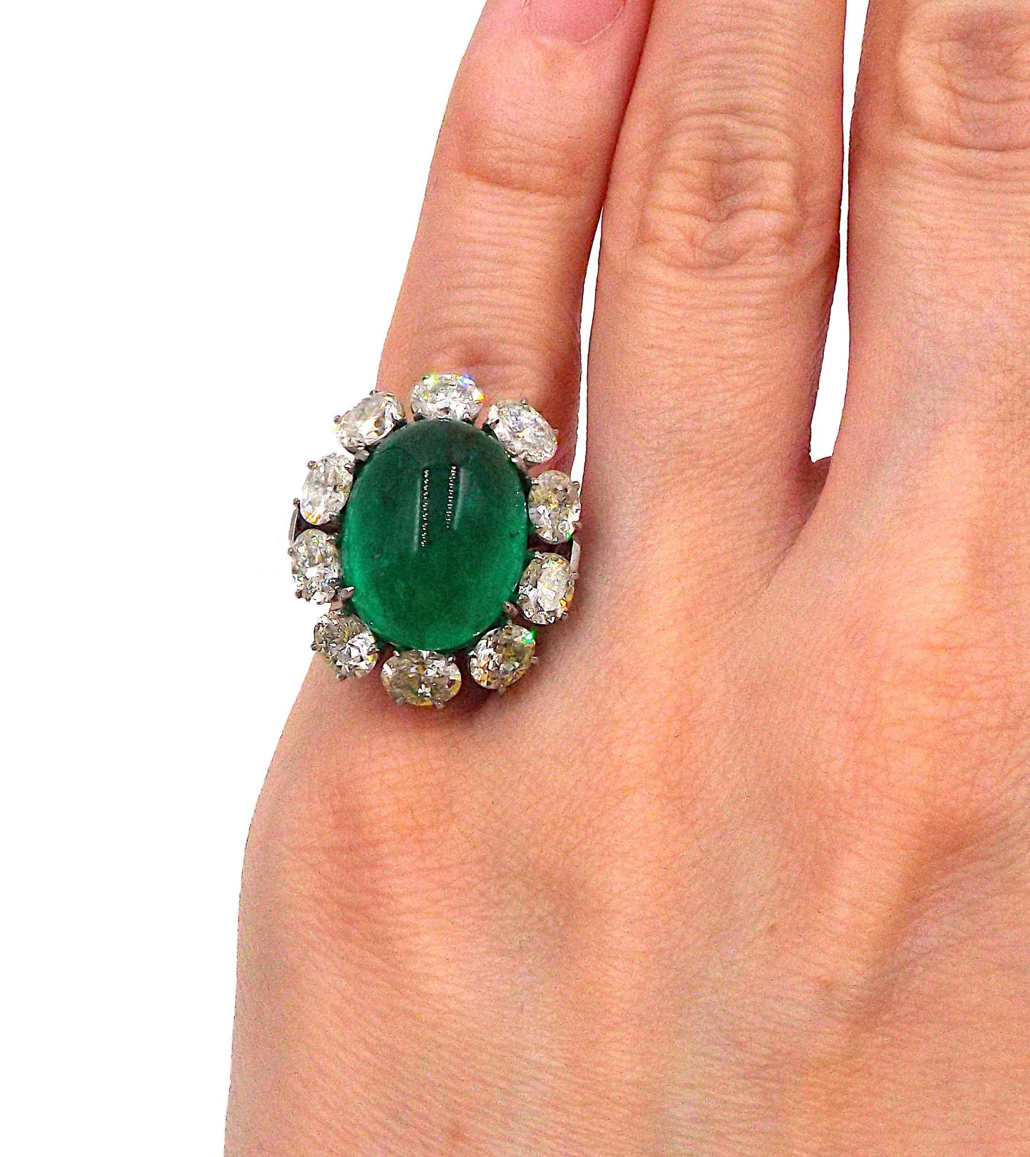 Cabochon Emerald Diamond Ring