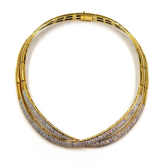 Van Cleef & Arpels 18K Yellow Gold Diamond Crossover Necklace