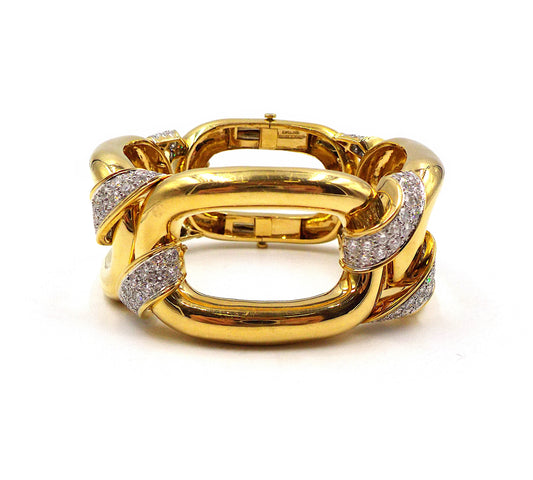 David Webb Chunky Diamond 18K Yellow Gold Platinum Bracelet