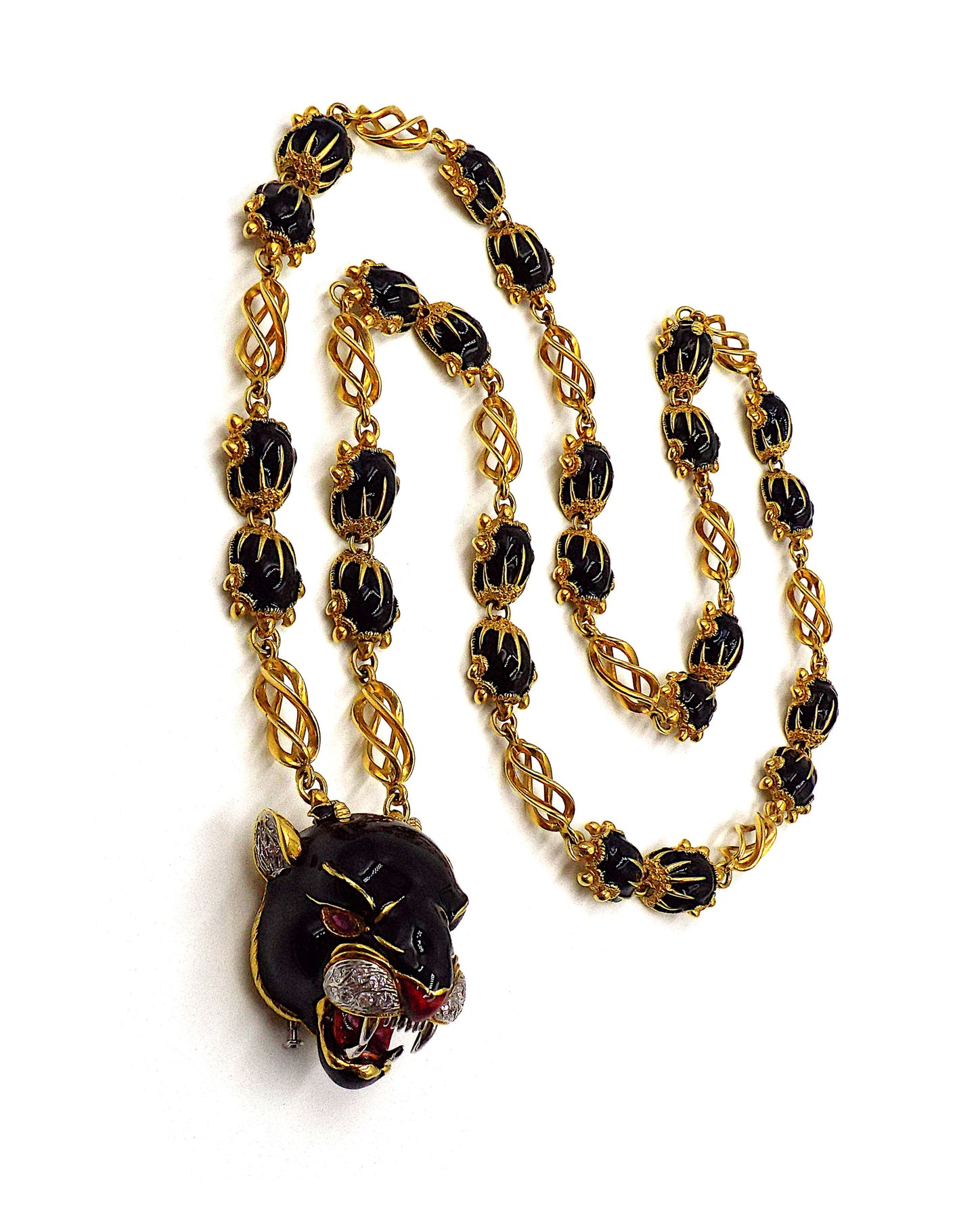 Frascarolo 18K Gold Enamel and Diamond Panther Necklace