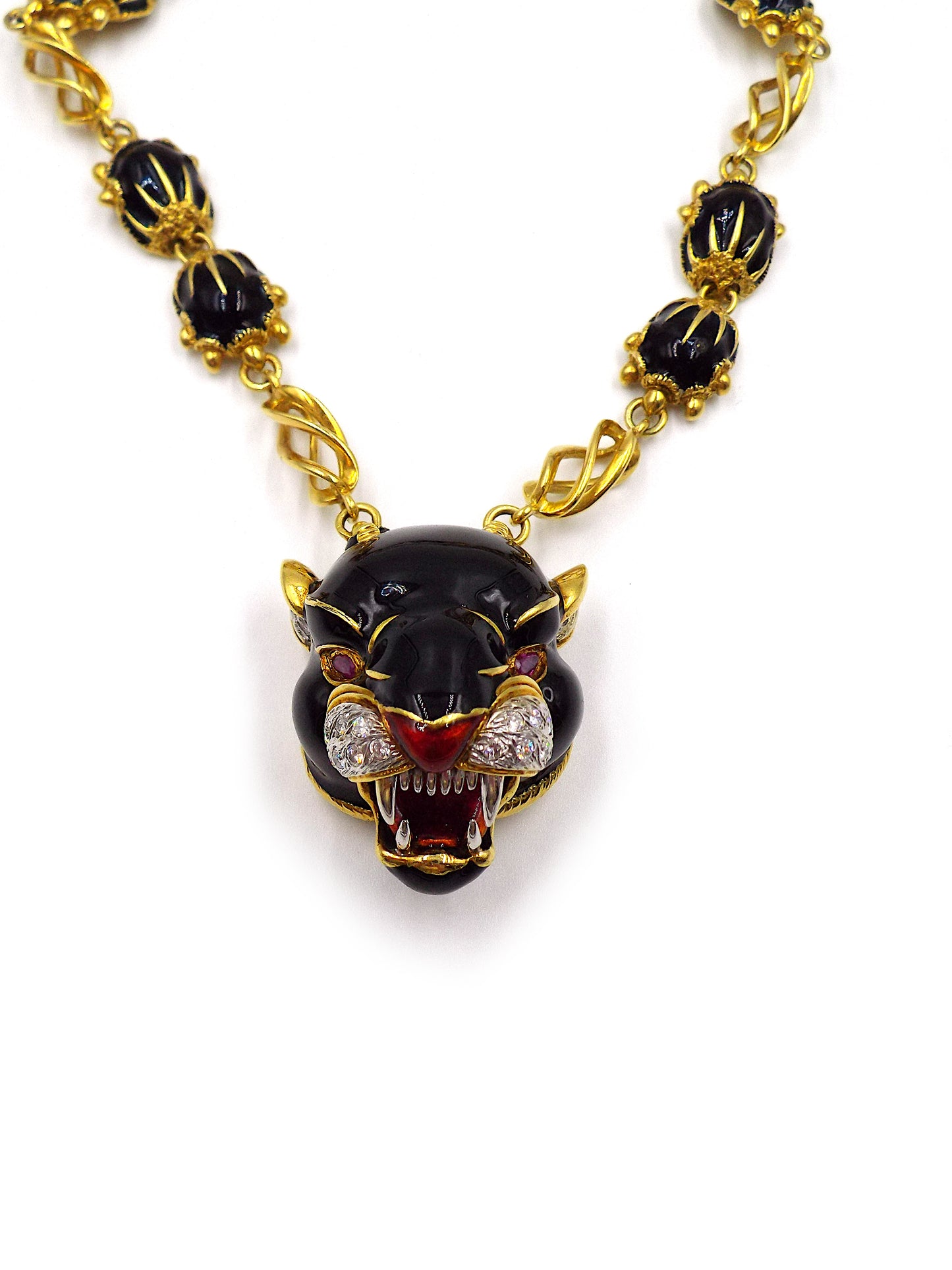 Frascarolo 18K Gold Enamel and Diamond Panther Necklace