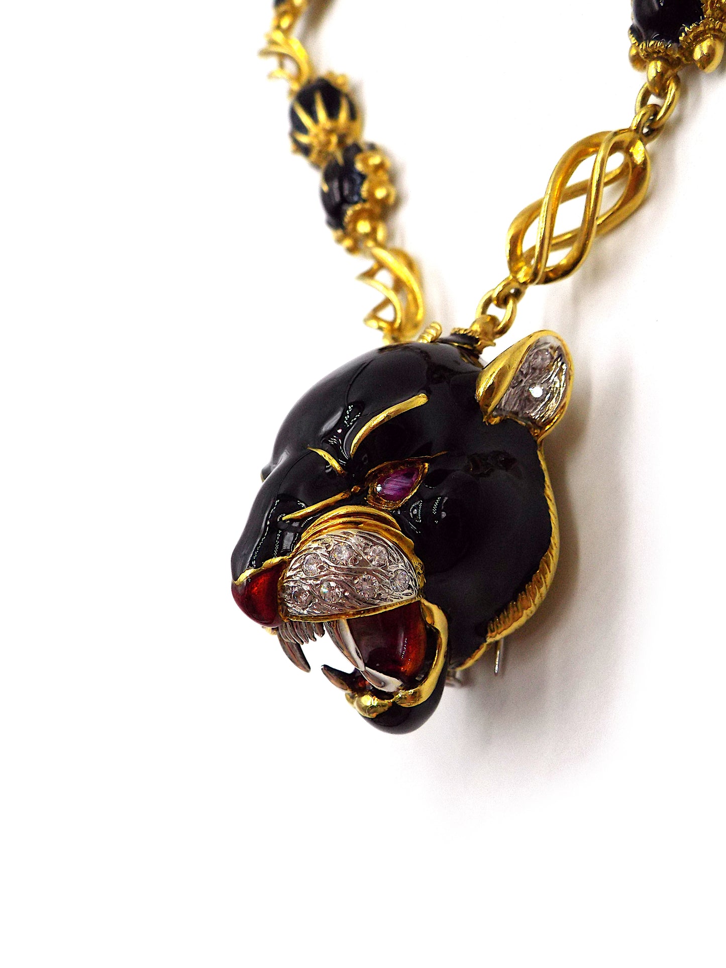 Frascarolo 18K Gold Enamel and Diamond Panther Necklace