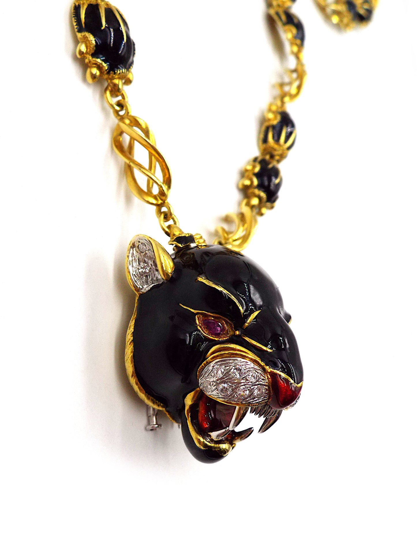 Frascarolo 18K Gold Enamel and Diamond Panther Necklace