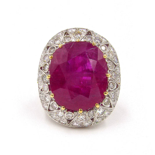 Certified 25.16ct Burma Ruby Diamond Platinum Ring
