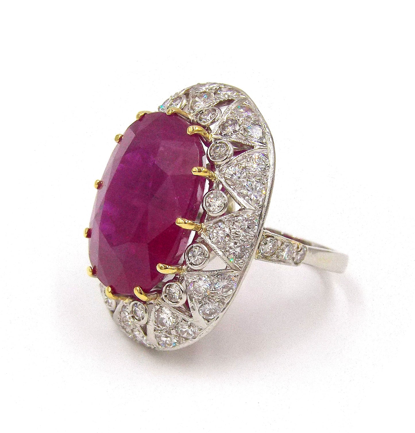 Certified 25.16ct Burma Ruby Diamond Platinum Ring