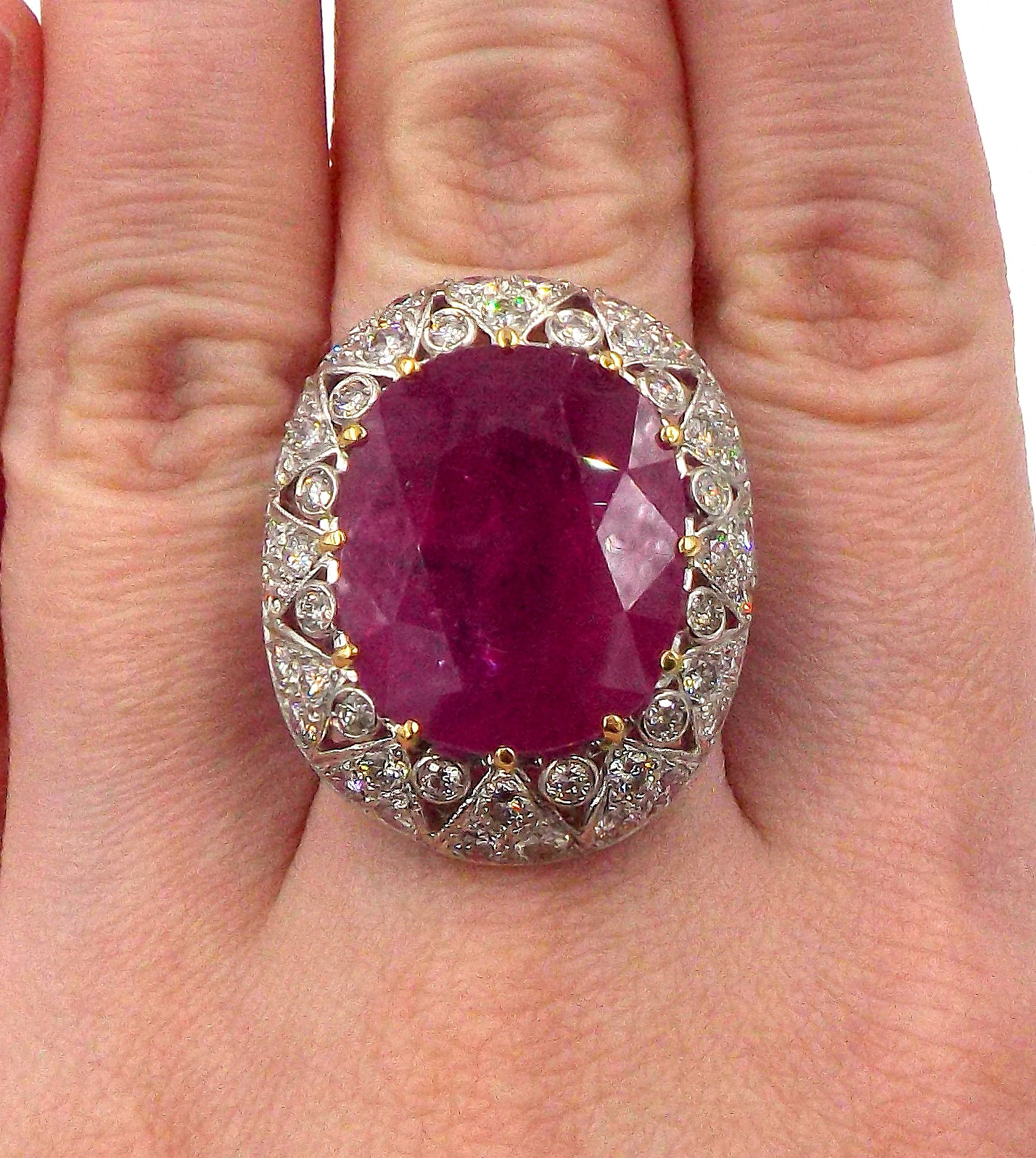 Certified 25.16ct Burma Ruby Diamond Platinum Ring