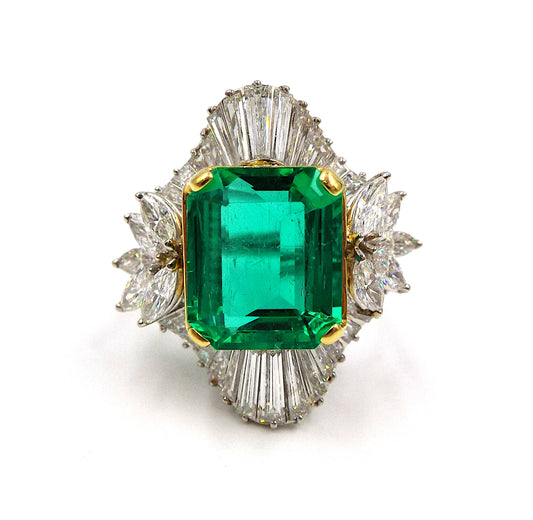 Platinum Emerald and Diamond Ring