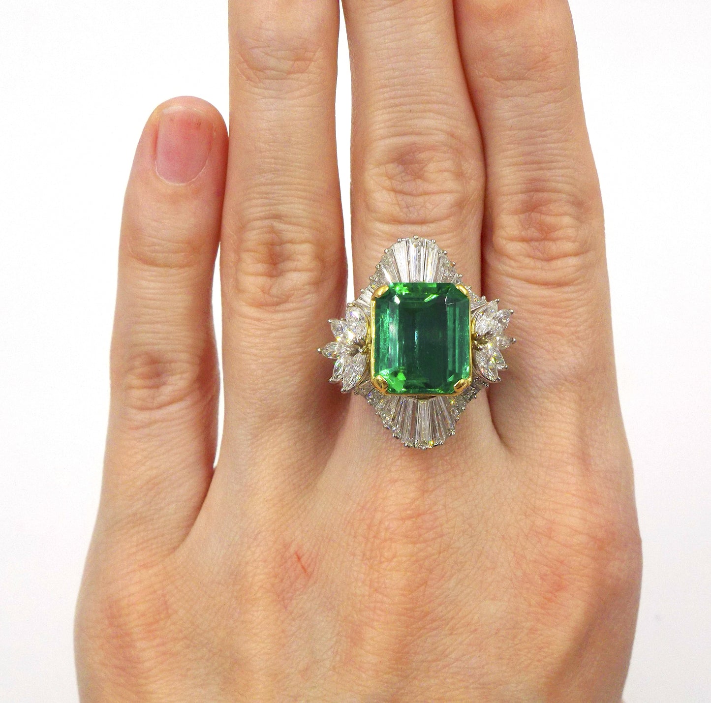 Platinum Emerald and Diamond Ring