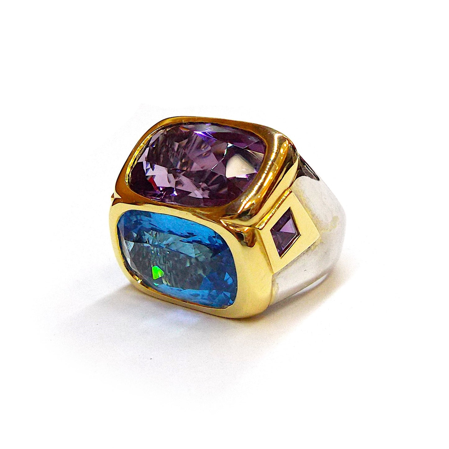 18K Gold Marina B Amethyst Topaz Cocktail Ring