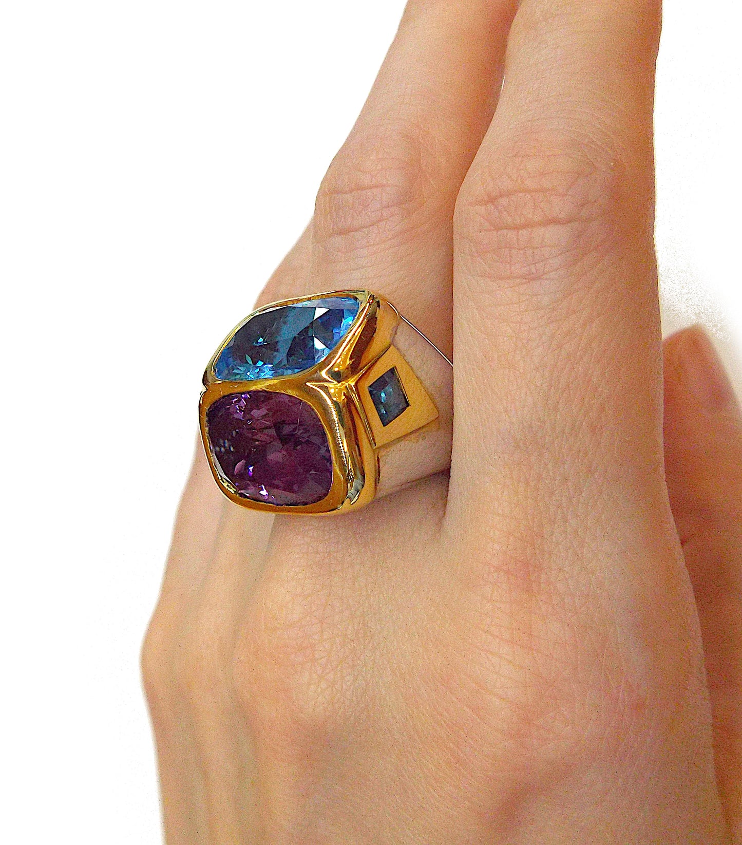 18K Gold Marina B Amethyst Topaz Cocktail Ring