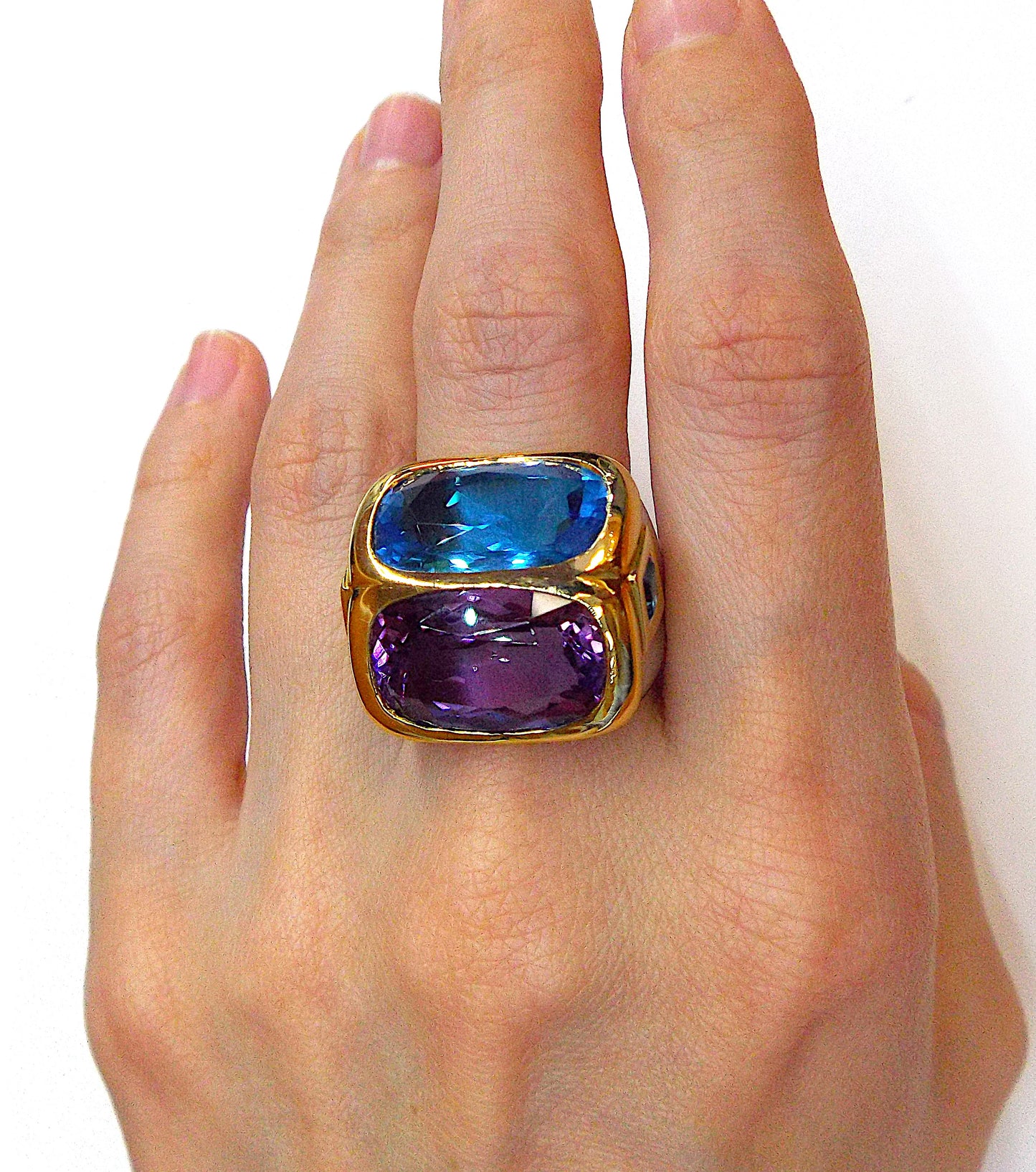 18K Gold Marina B Amethyst Topaz Cocktail Ring