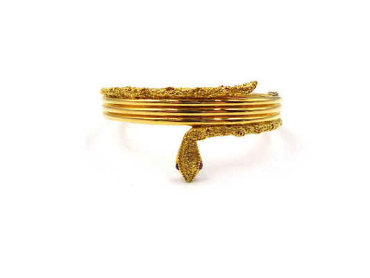 Van Cleef & Arpels 18K Yellow Gold Ruby Snake Bracelet, French