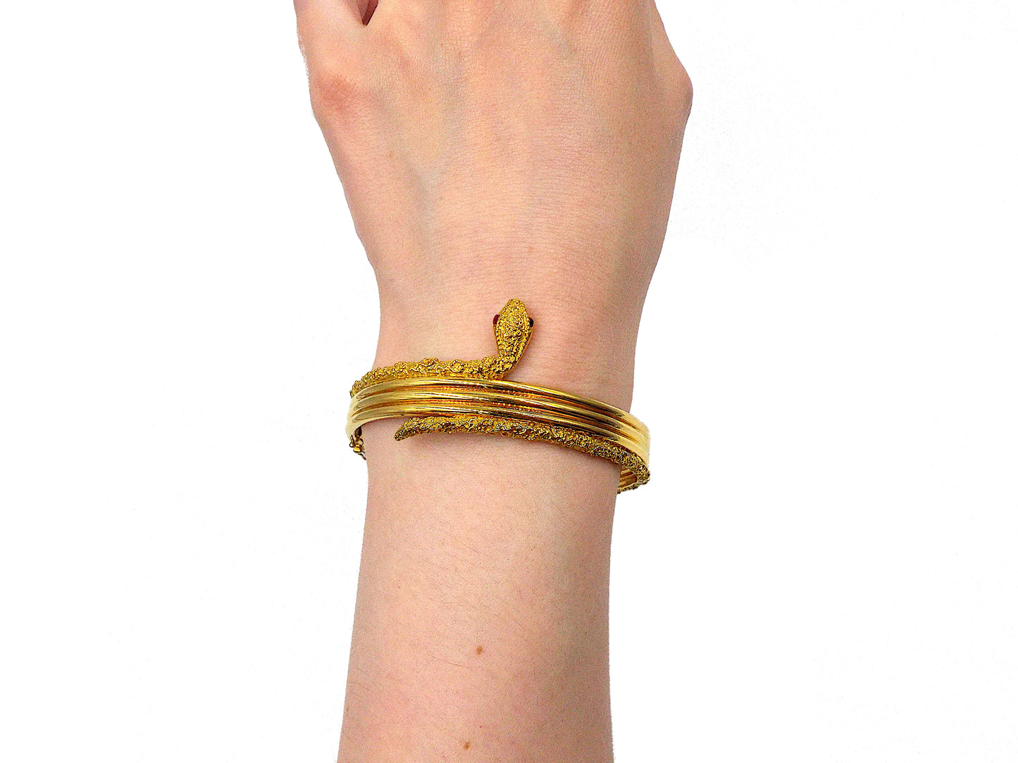 Van Cleef & Arpels 18K Yellow Gold Ruby Snake Bracelet, French