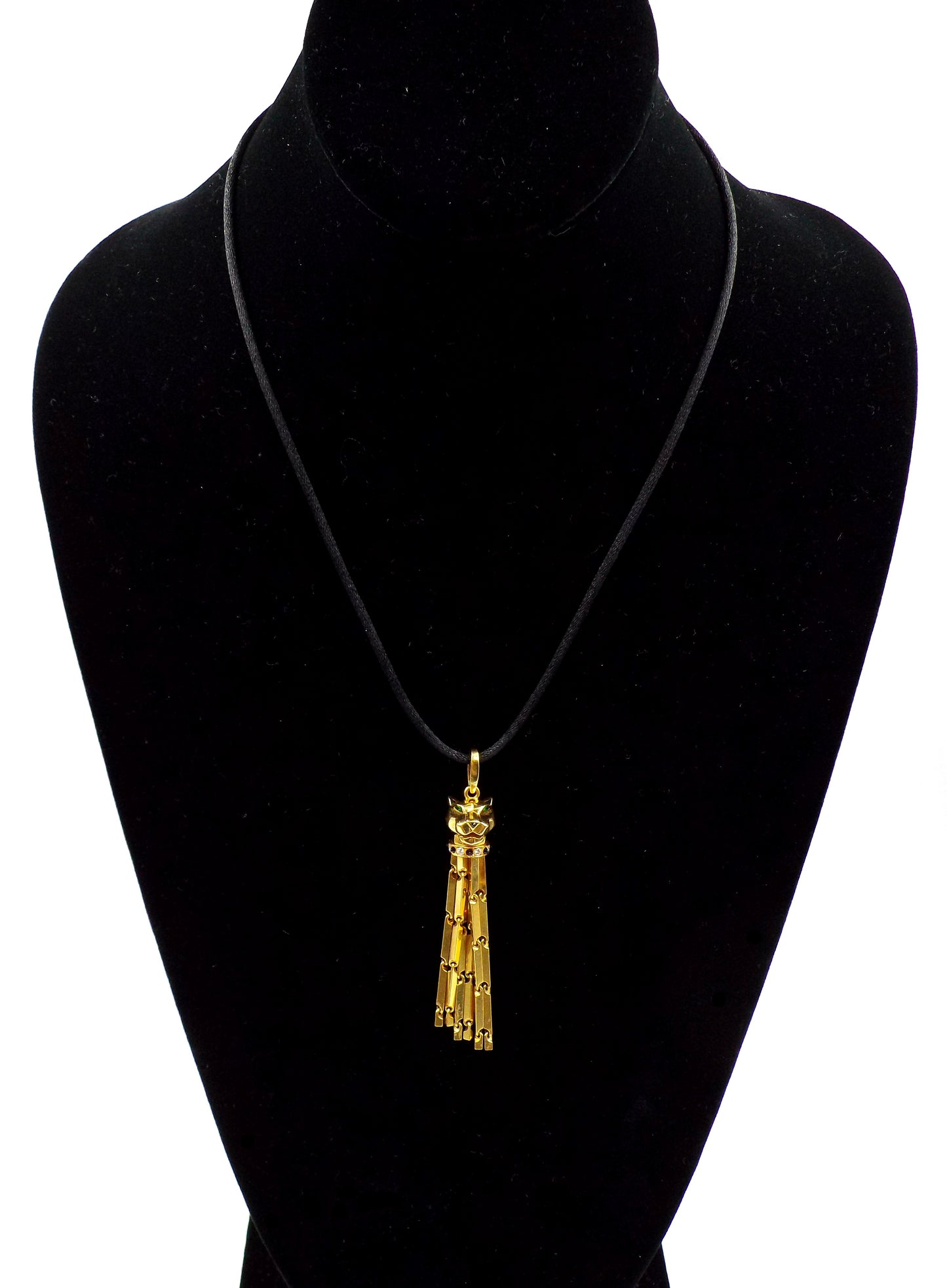 Cartier Panthere 18K Yellow Gold Pendant Necklace with a Black Cord