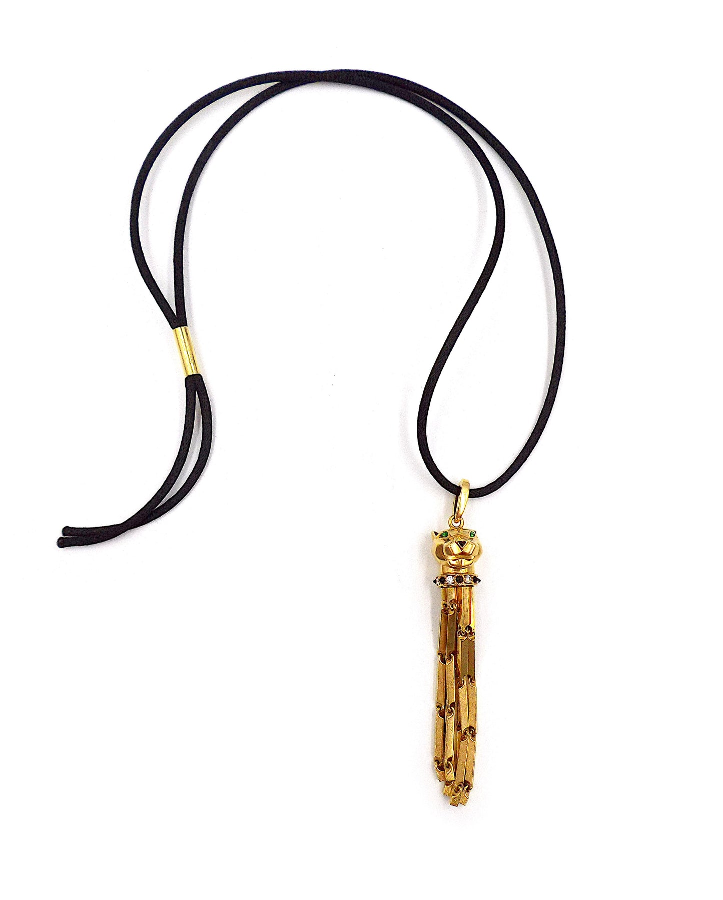 Cartier Panthere 18K Yellow Gold Pendant Necklace with a Black Cord