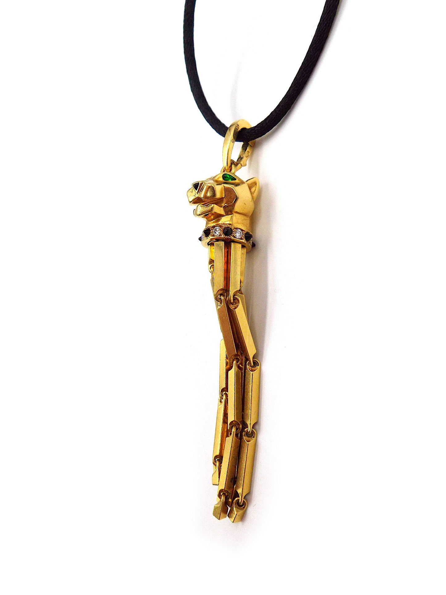 Cartier Panthere 18K Yellow Gold Pendant Necklace with a Black Cord