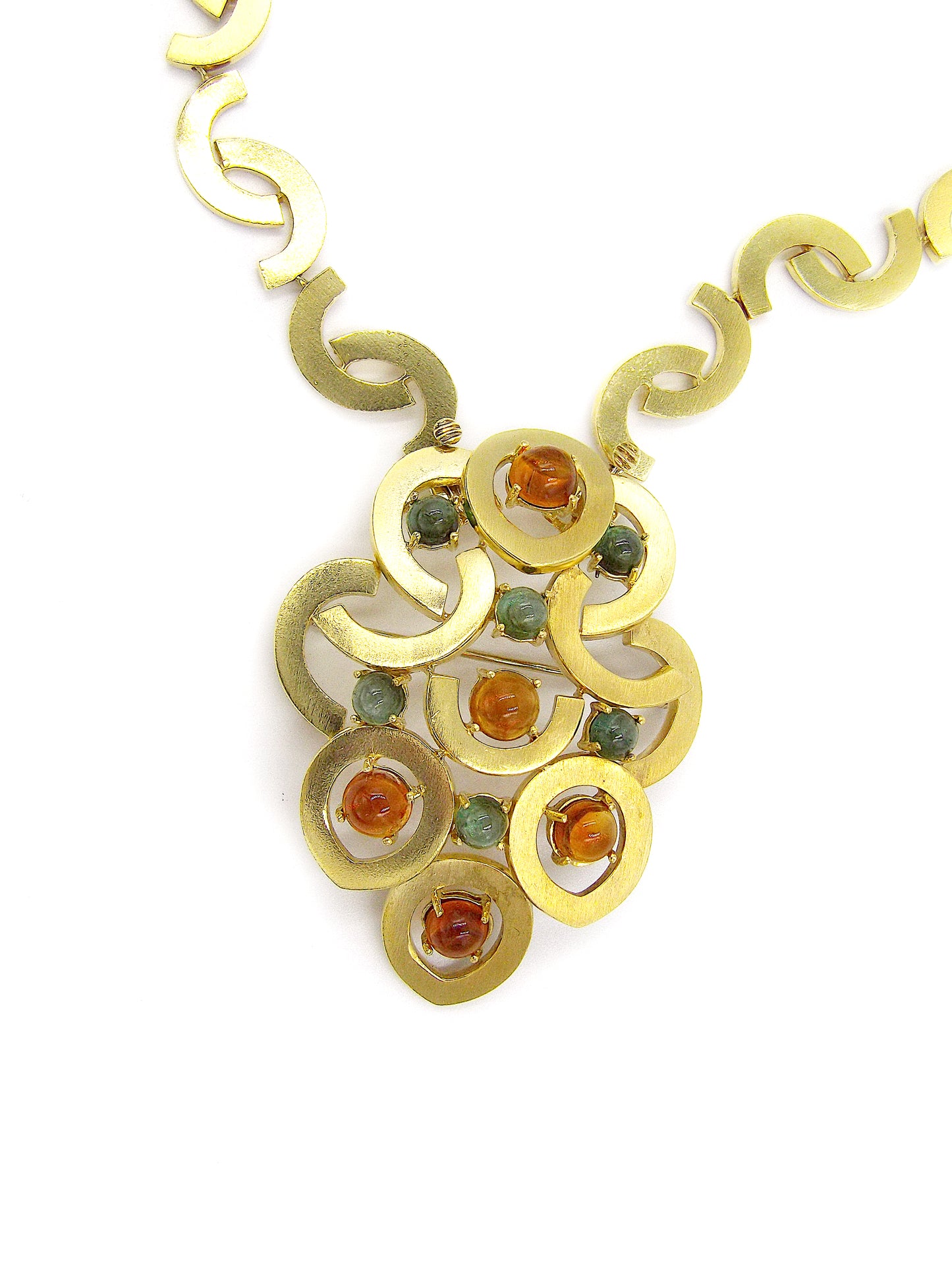 Italian 18K Yellow Gold Citrine Green Fluorite Pendant Necklace