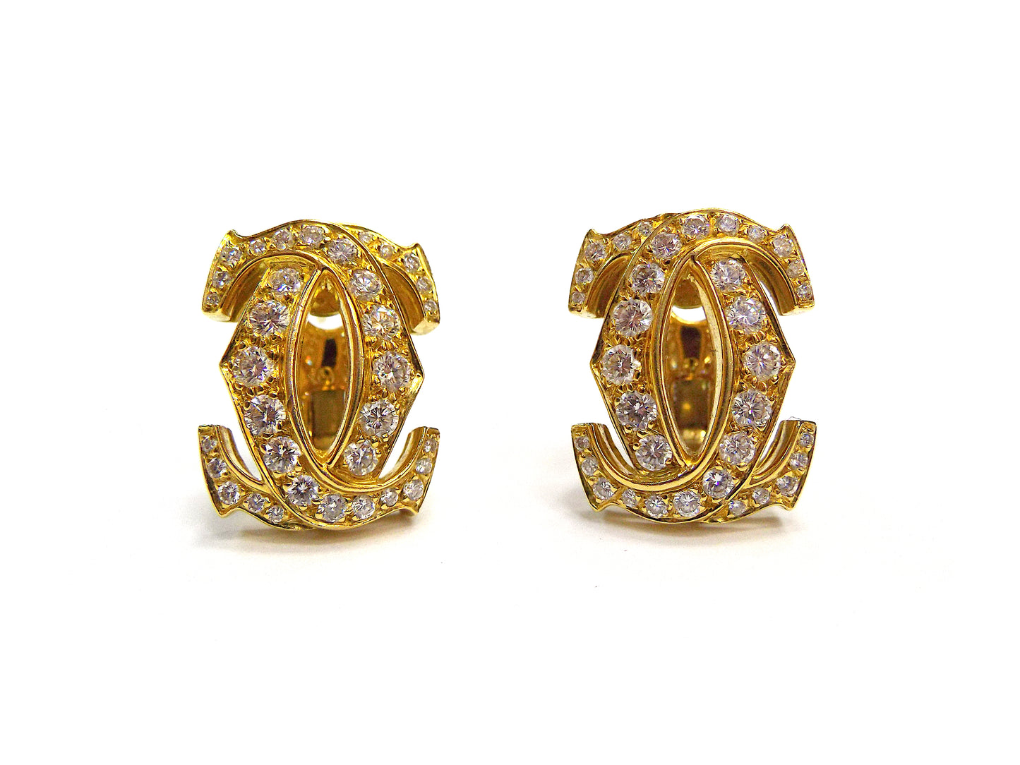 Cartier Double C 18K Yellow Gold Diamond Earrings