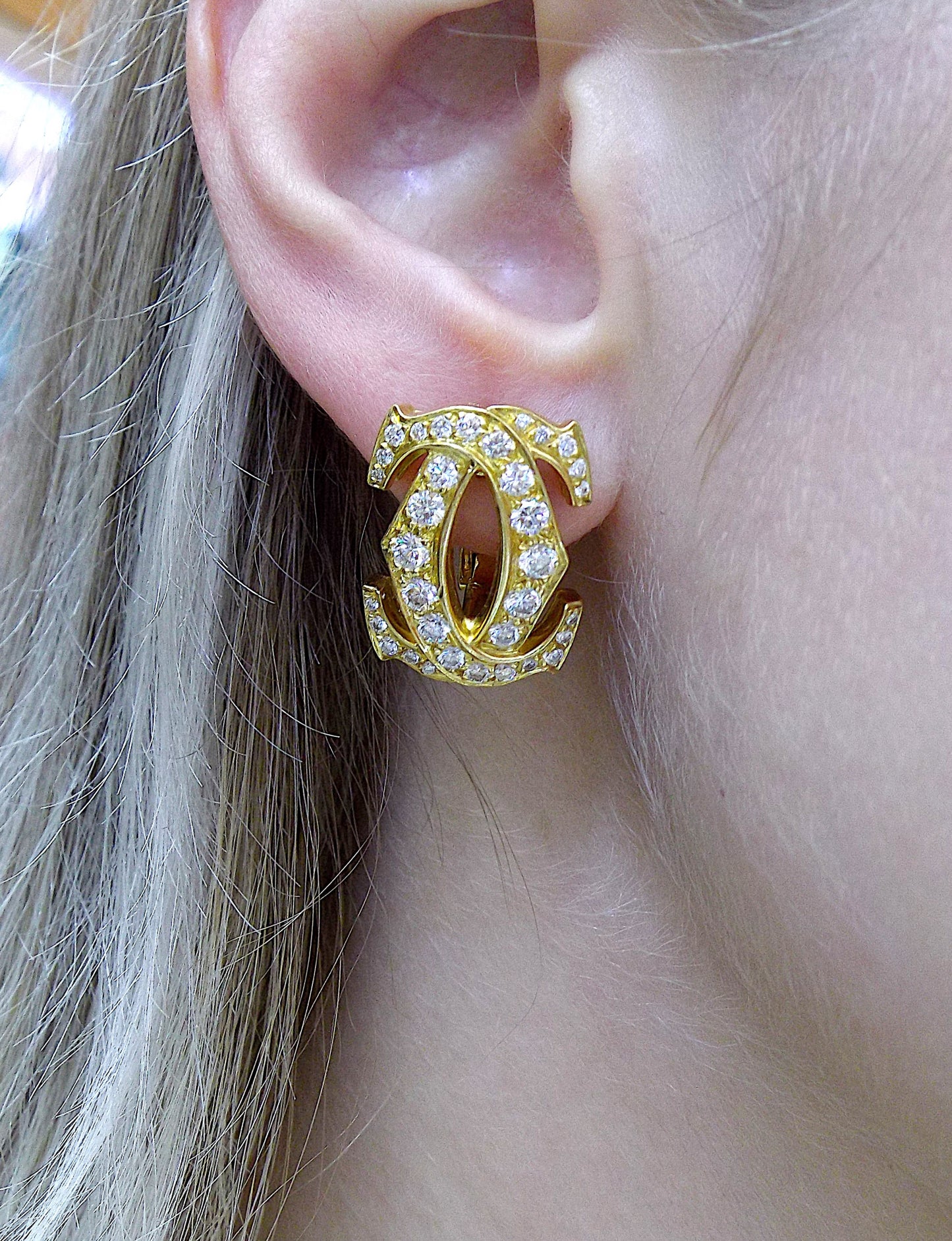 Cartier Double C 18K Yellow Gold Diamond Earrings